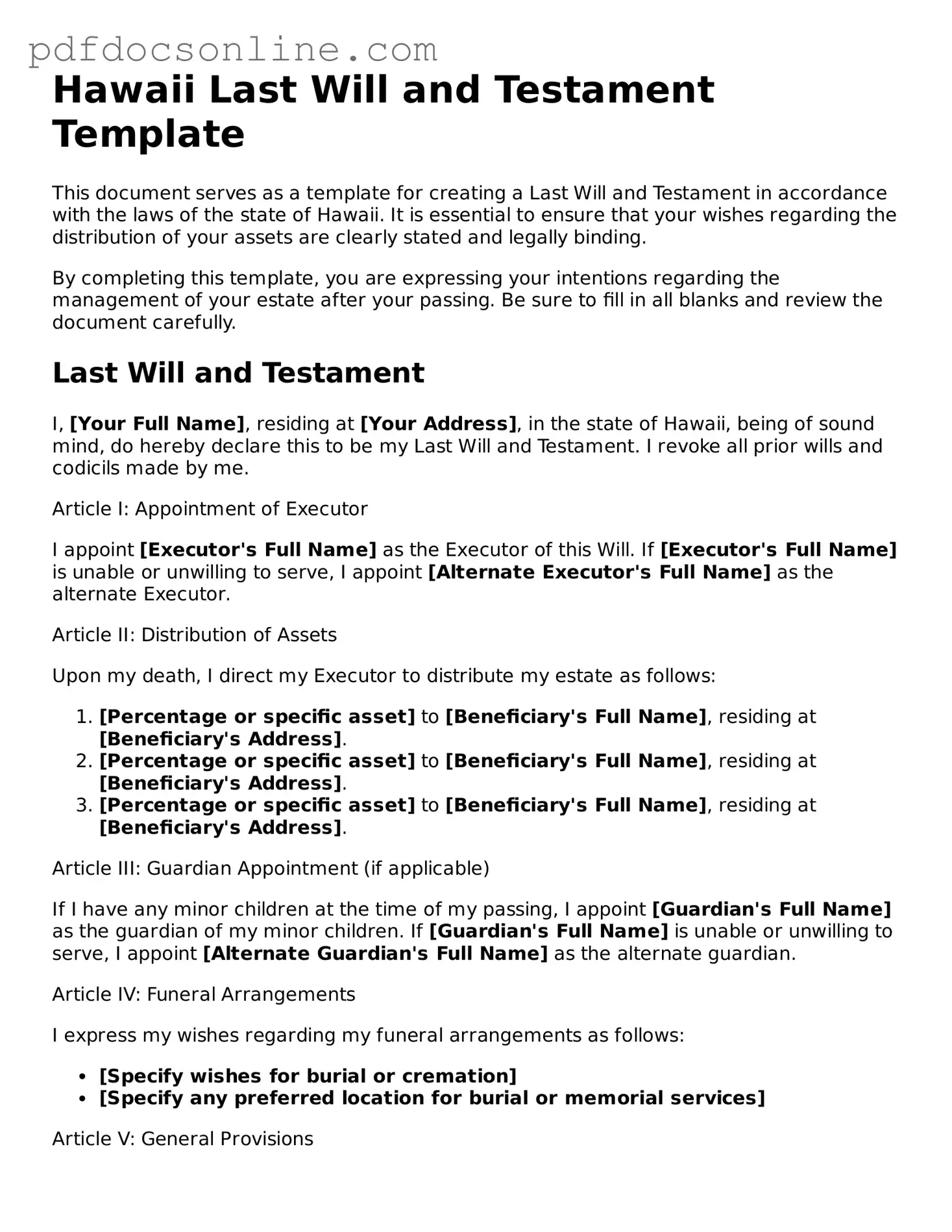 Attorney-Verified  Last Will and Testament Form for Hawaii