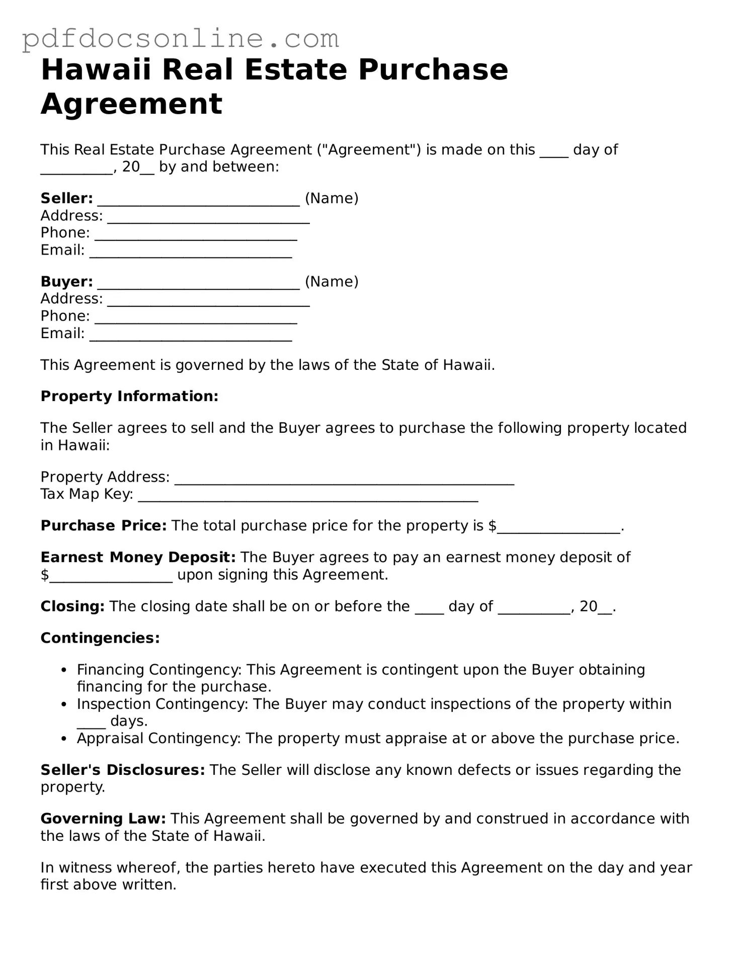 Attorney-Verified  Real Estate Purchase Agreement Form for Hawaii