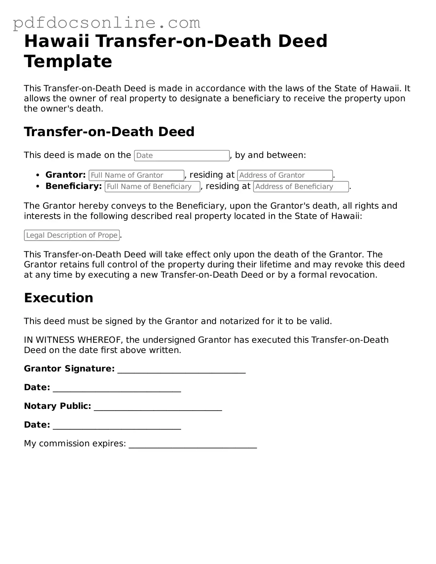 Attorney-Verified  Transfer-on-Death Deed Form for Hawaii