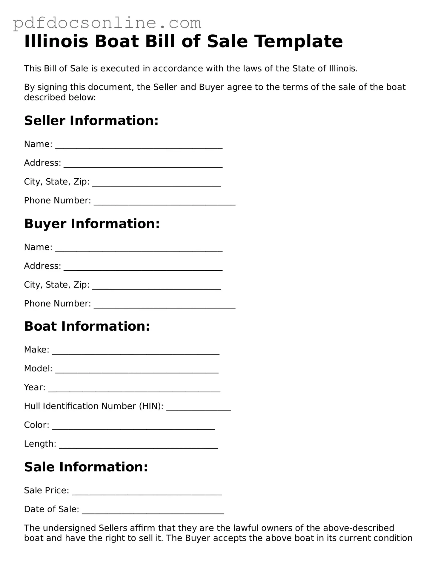 Attorney-Verified  Boat Bill of Sale Form for Illinois