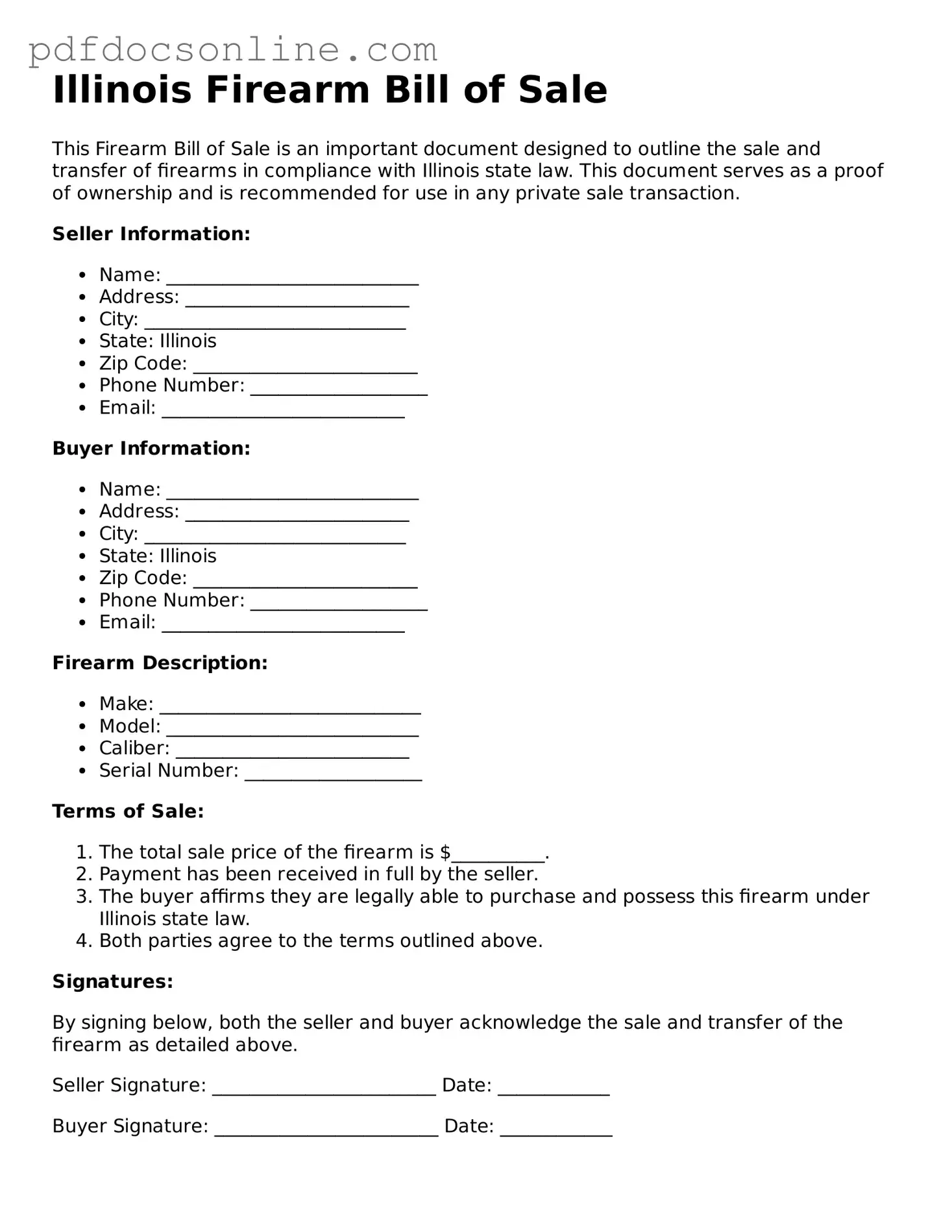 Attorney-Verified  Firearm Bill of Sale Form for Illinois