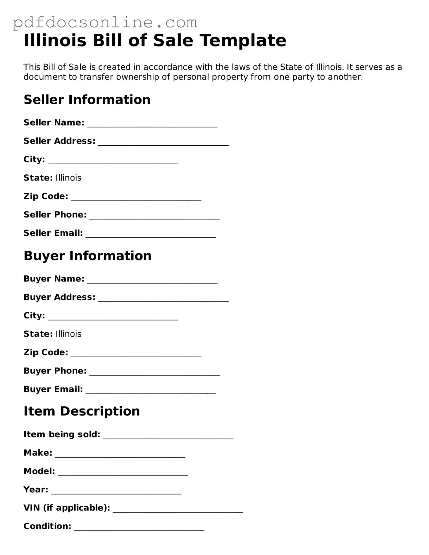 Attorney-Verified  Bill of Sale Form for Illinois