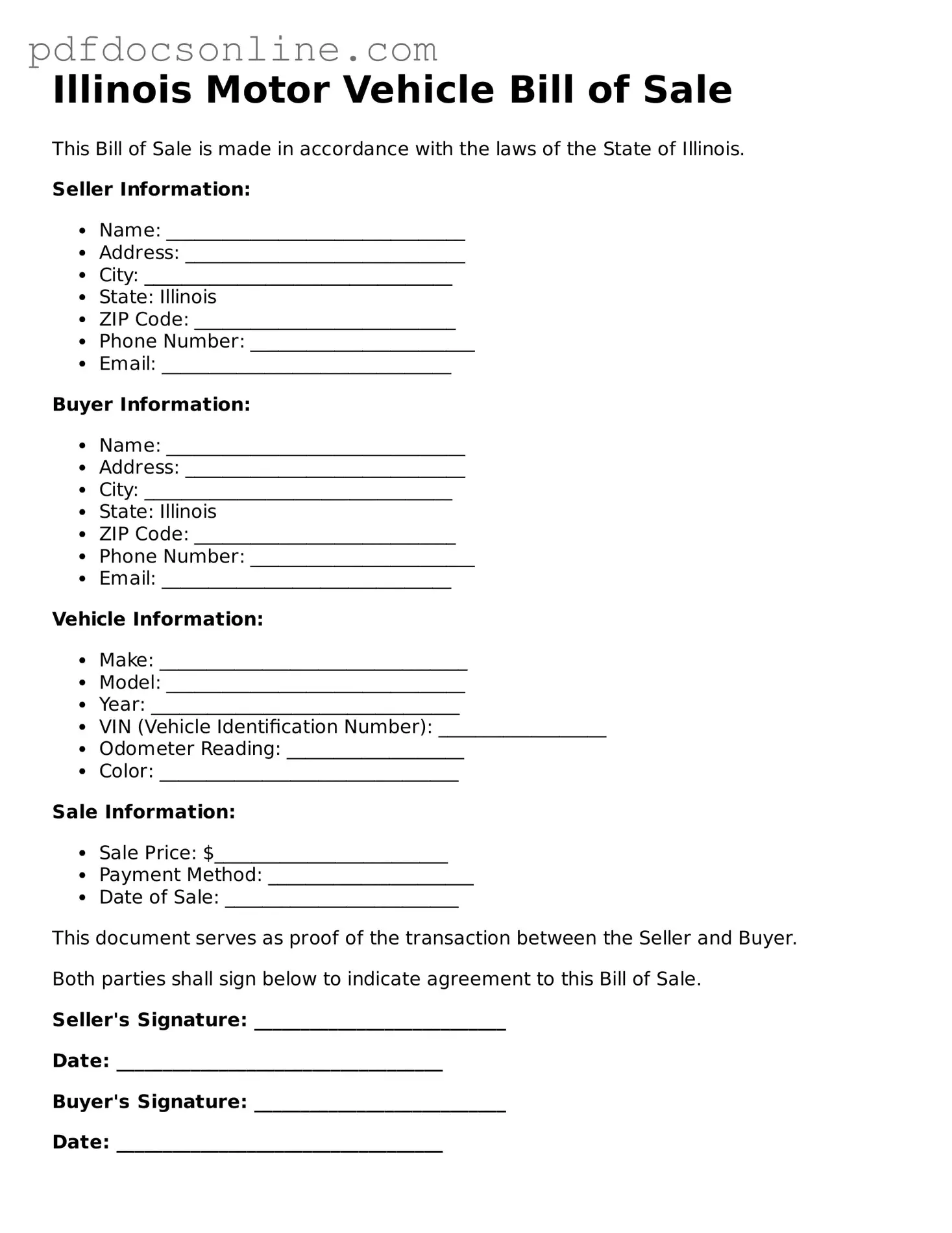 Attorney-Verified  Motor Vehicle Bill of Sale Form for Illinois