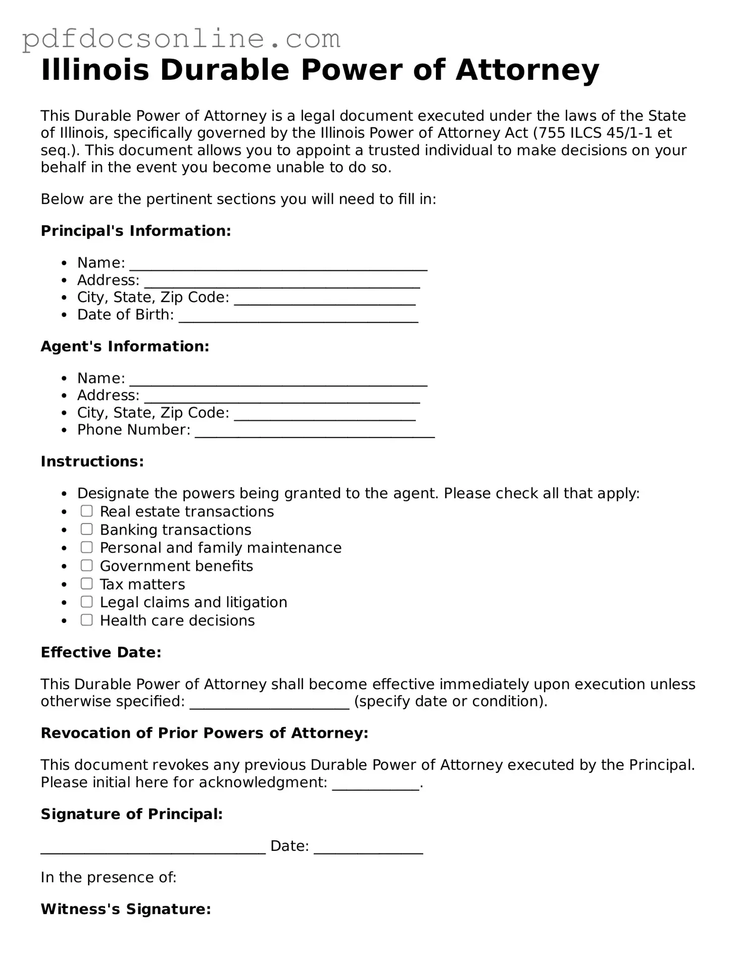 Attorney-Verified  Durable Power of Attorney Form for Illinois