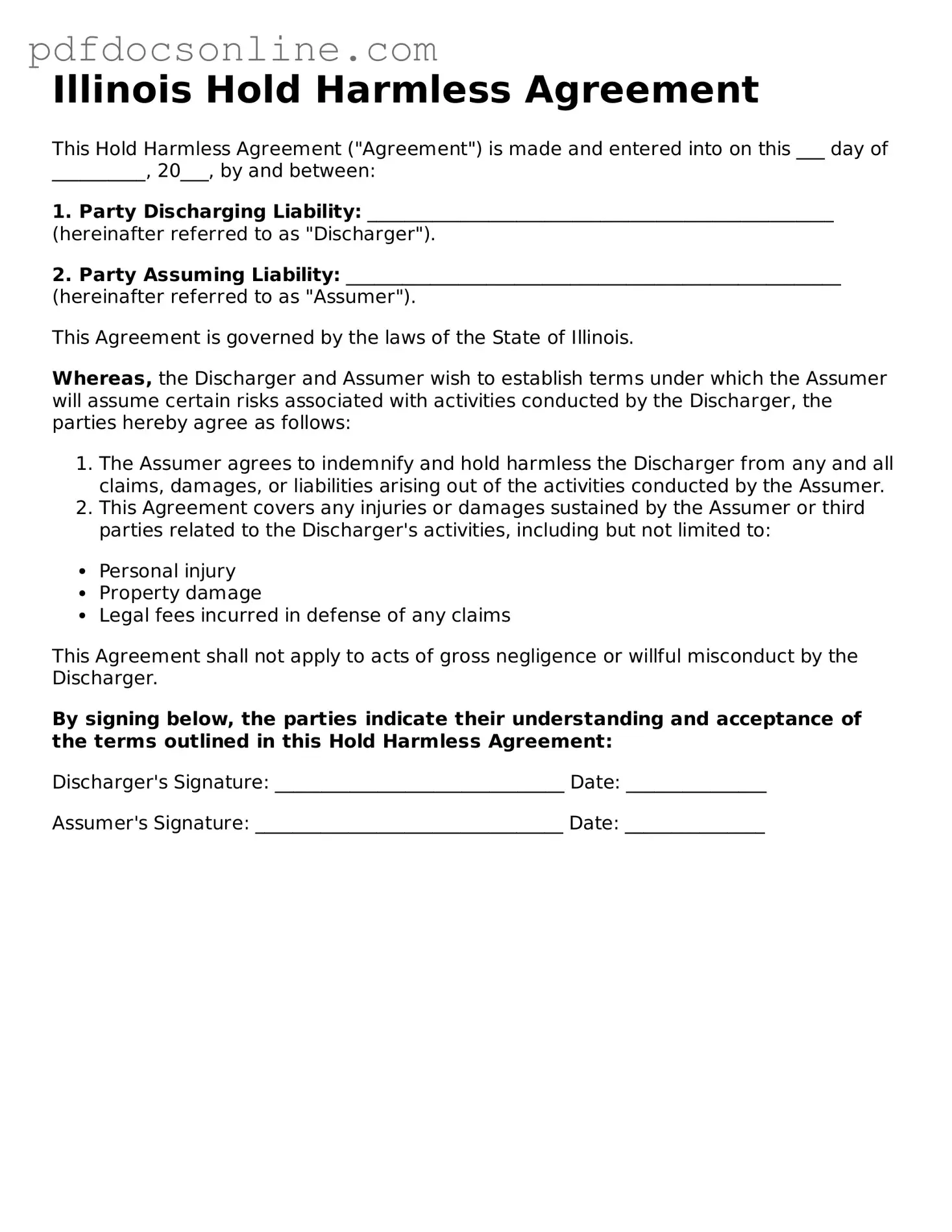 Attorney-Verified  Hold Harmless Agreement Form for Illinois