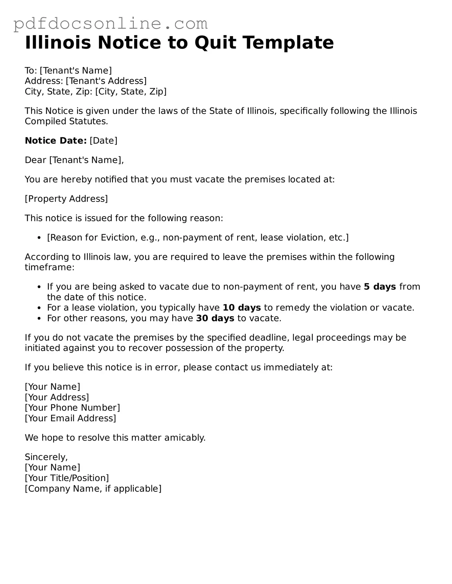 Attorney-Verified  Notice to Quit Form for Illinois