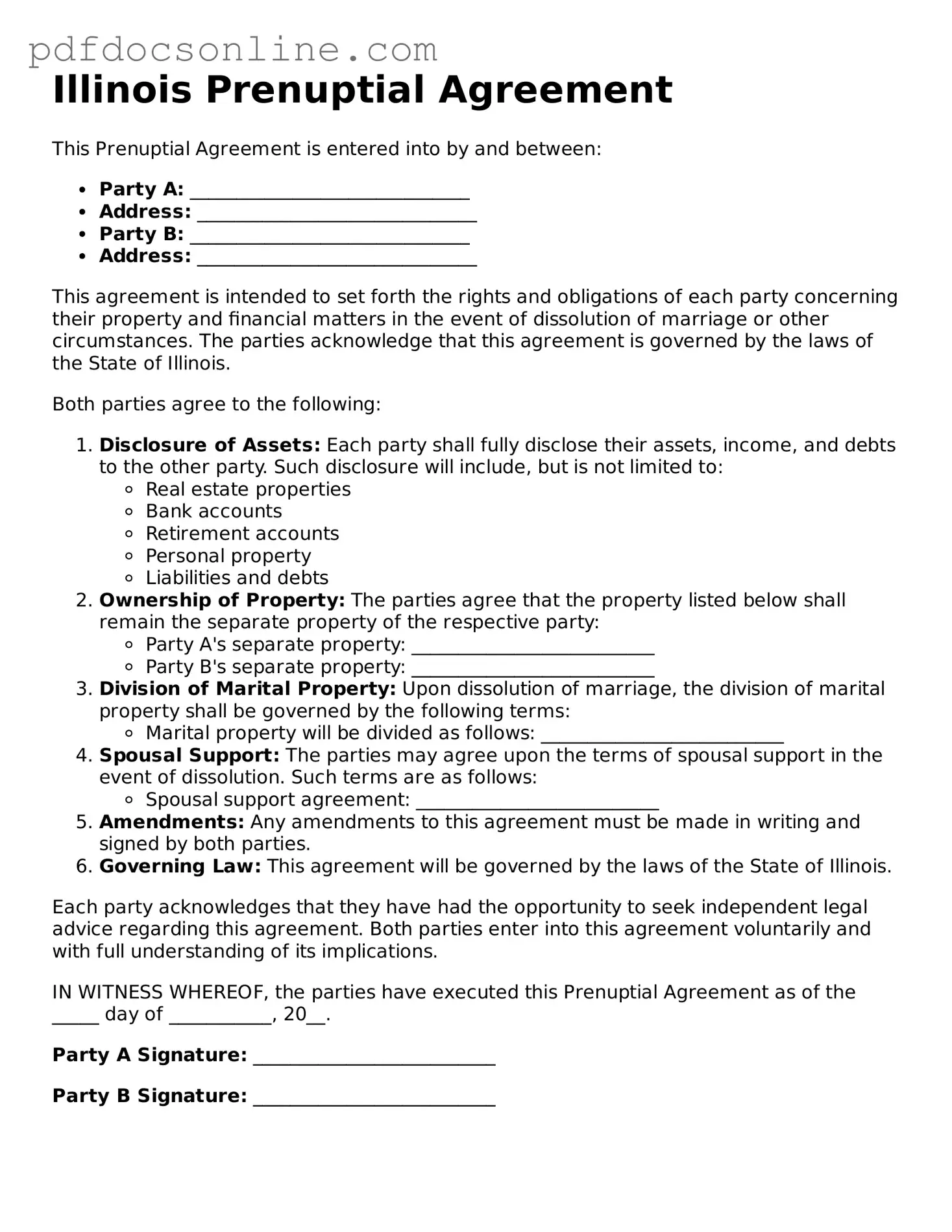 Attorney-Verified  Prenuptial Agreement Form for Illinois
