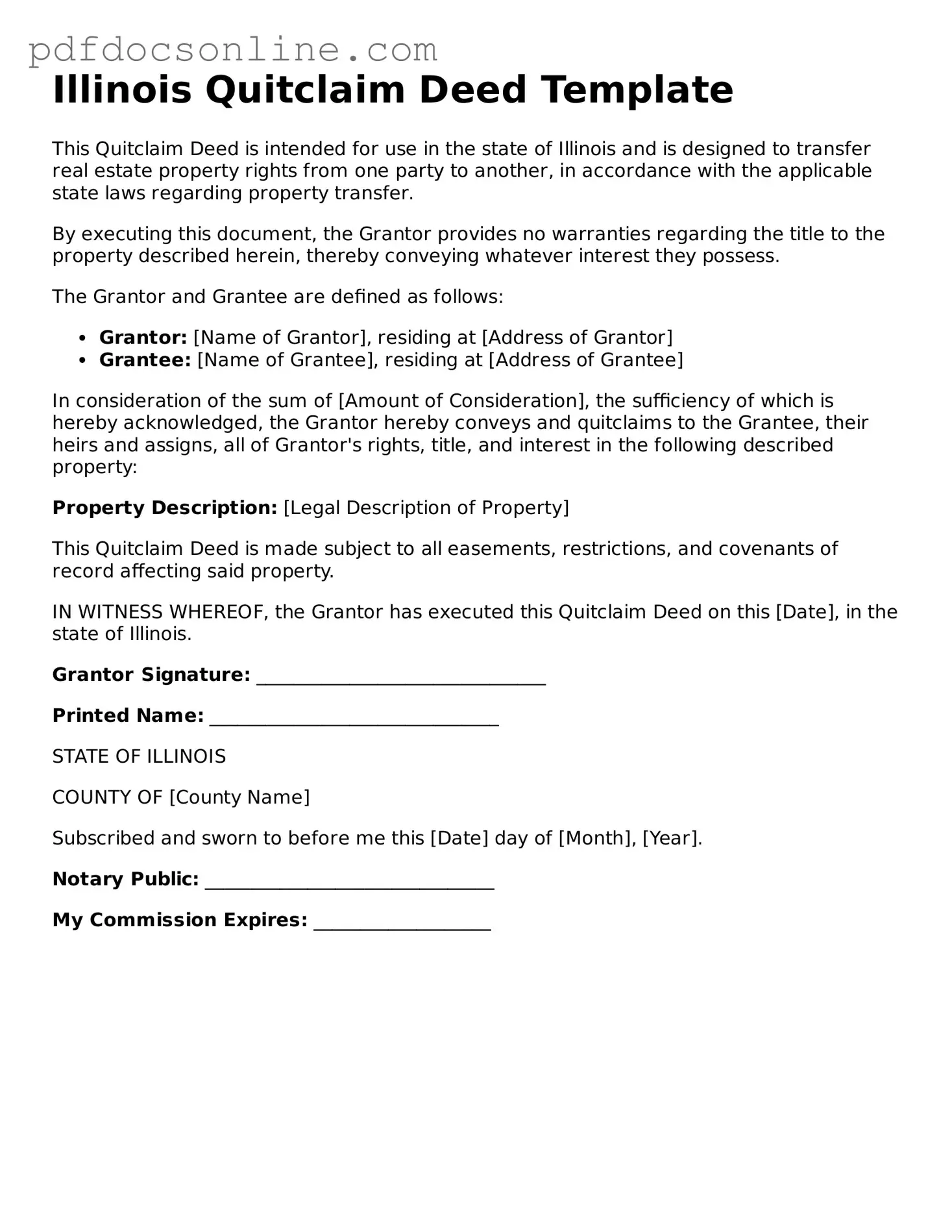 Attorney-Verified  Quitclaim Deed Form for Illinois
