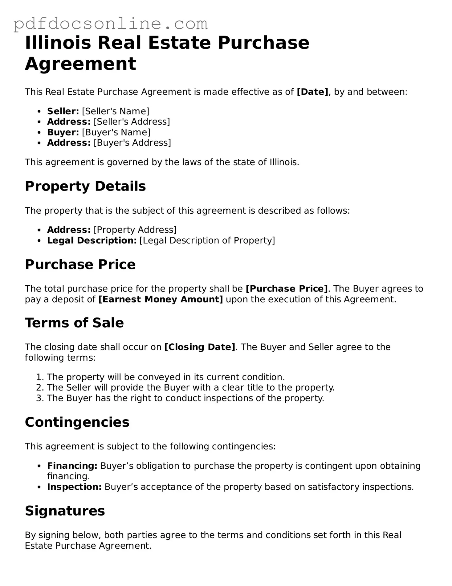Attorney-Verified  Real Estate Purchase Agreement Form for Illinois