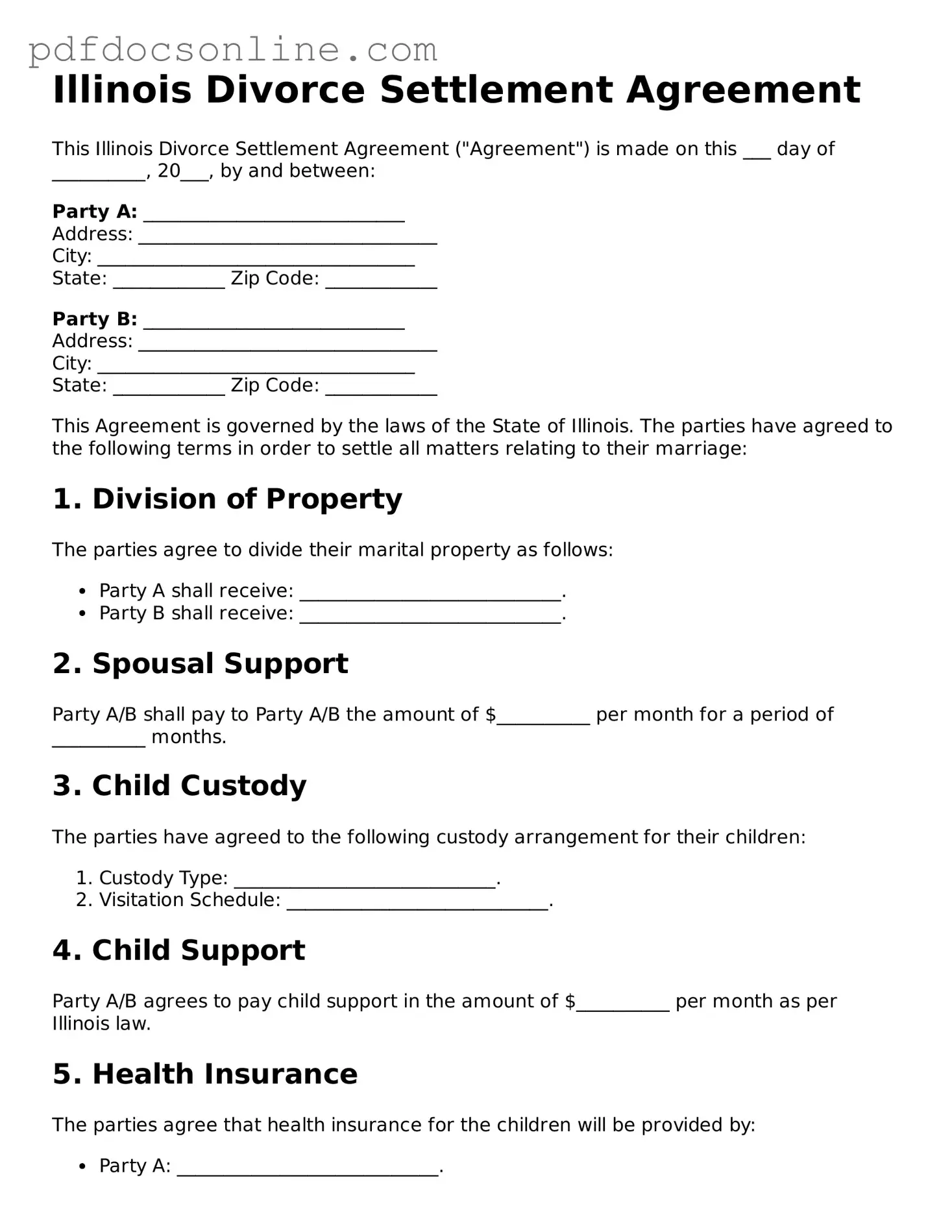 Attorney-Verified  Divorce Settlement Agreement Form for Illinois