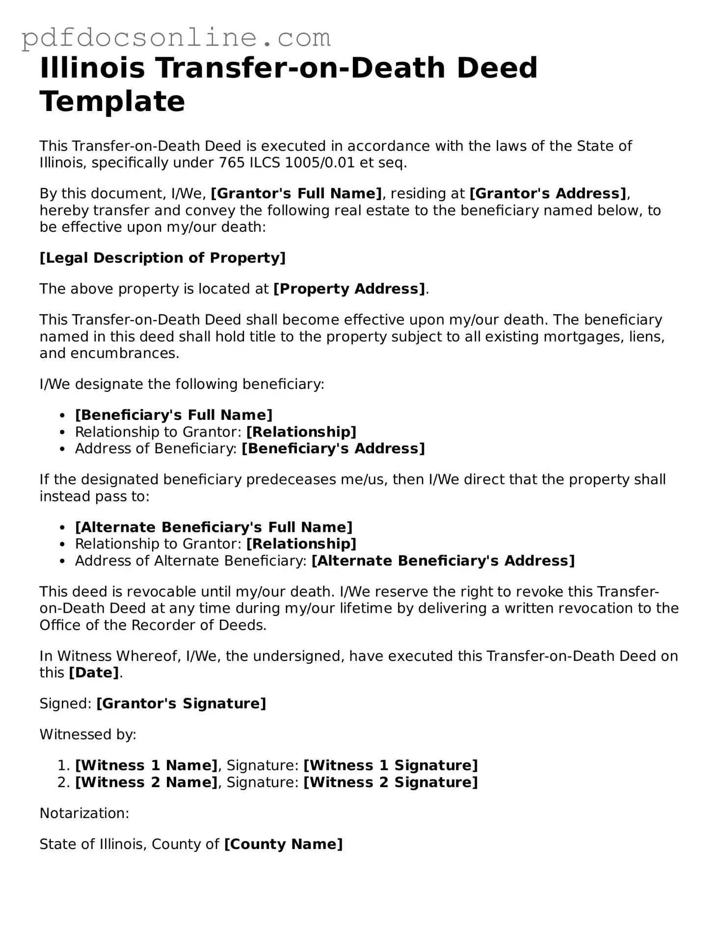 Attorney-Verified  Transfer-on-Death Deed Form for Illinois