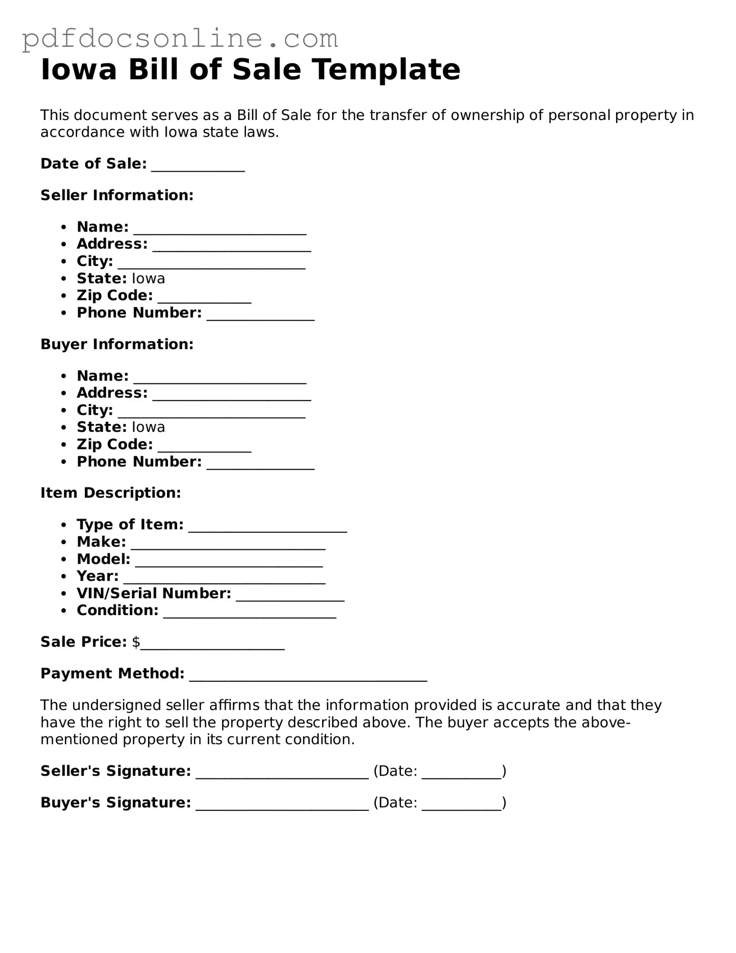 Attorney-Verified  Bill of Sale Form for Iowa