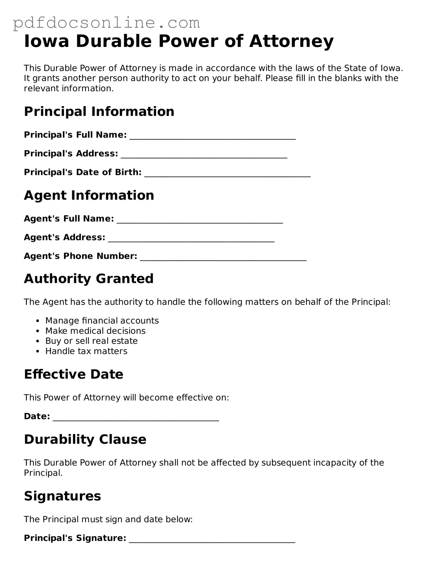 Attorney-Verified  Durable Power of Attorney Form for Iowa