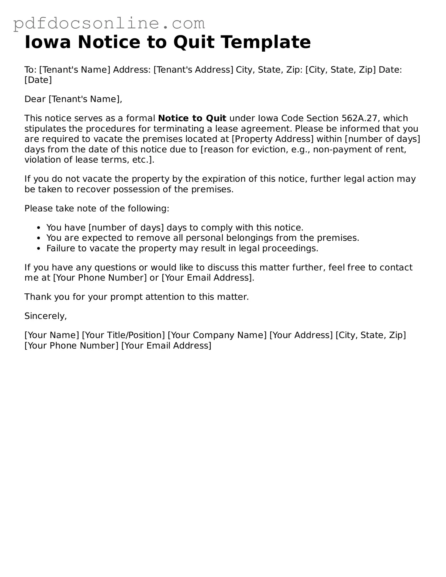 Attorney-Verified  Notice to Quit Form for Iowa