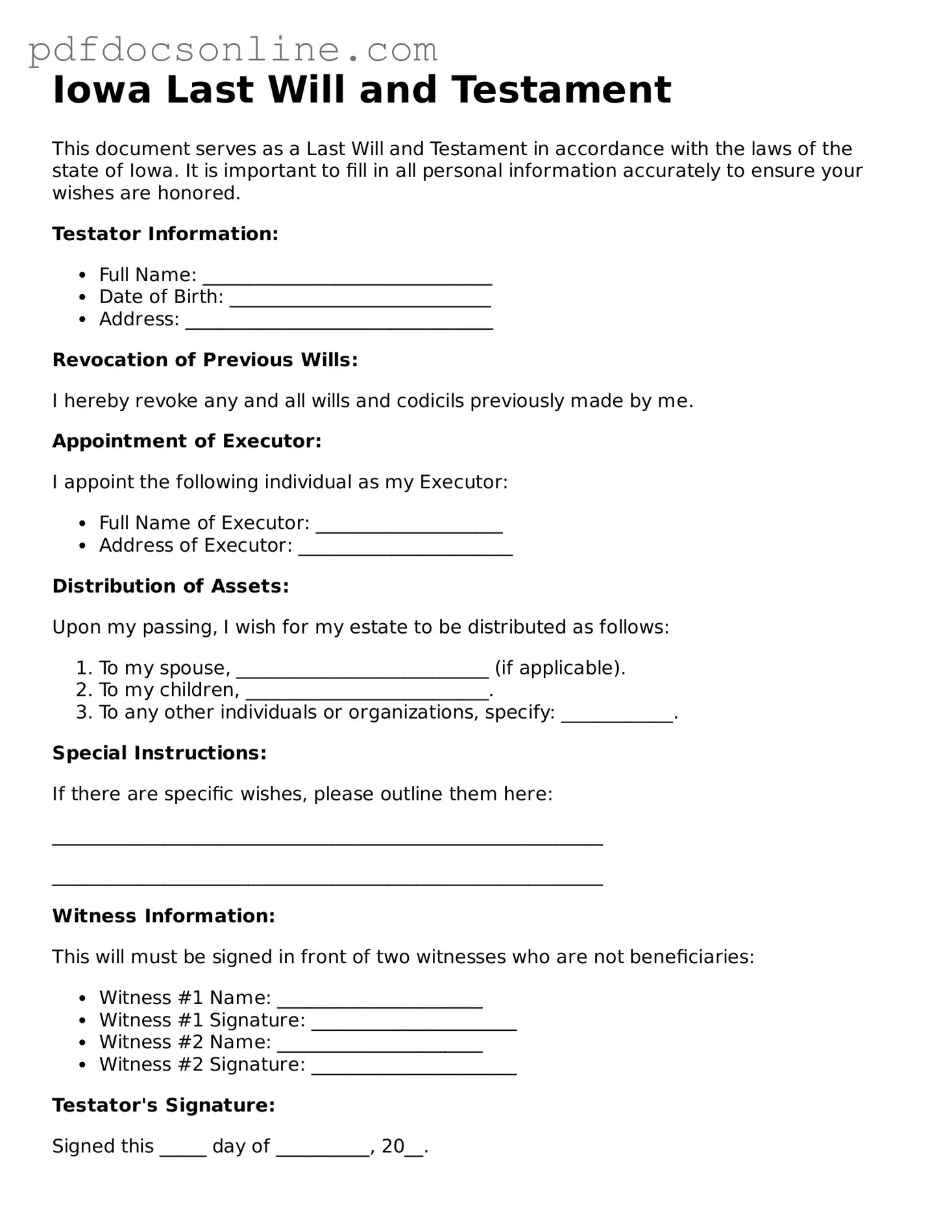 Attorney-Verified  Last Will and Testament Form for Iowa