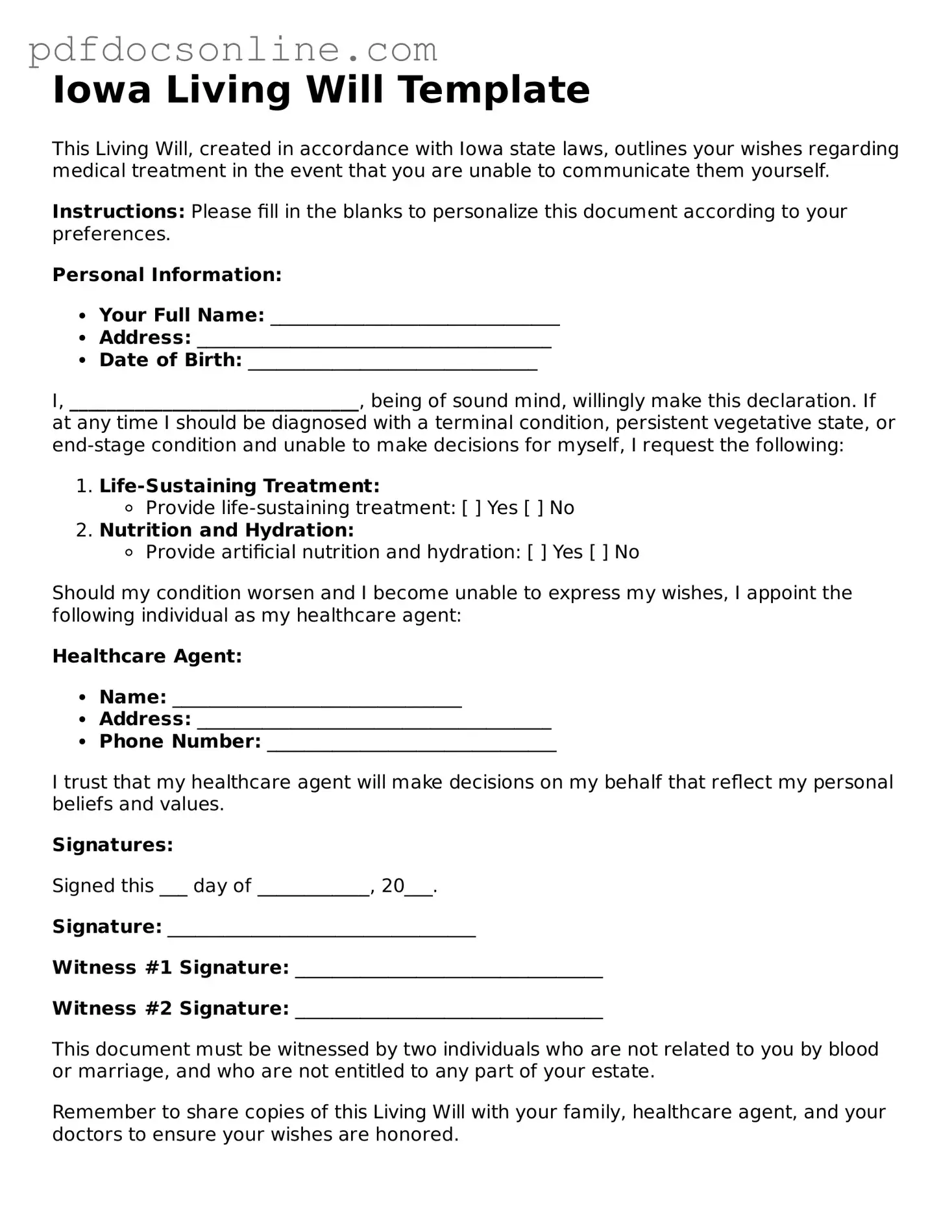 Attorney-Verified  Living Will Form for Iowa