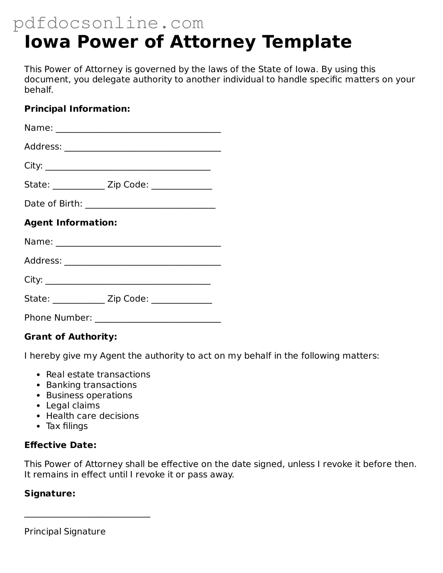 Attorney-Verified  Power of Attorney Form for Iowa