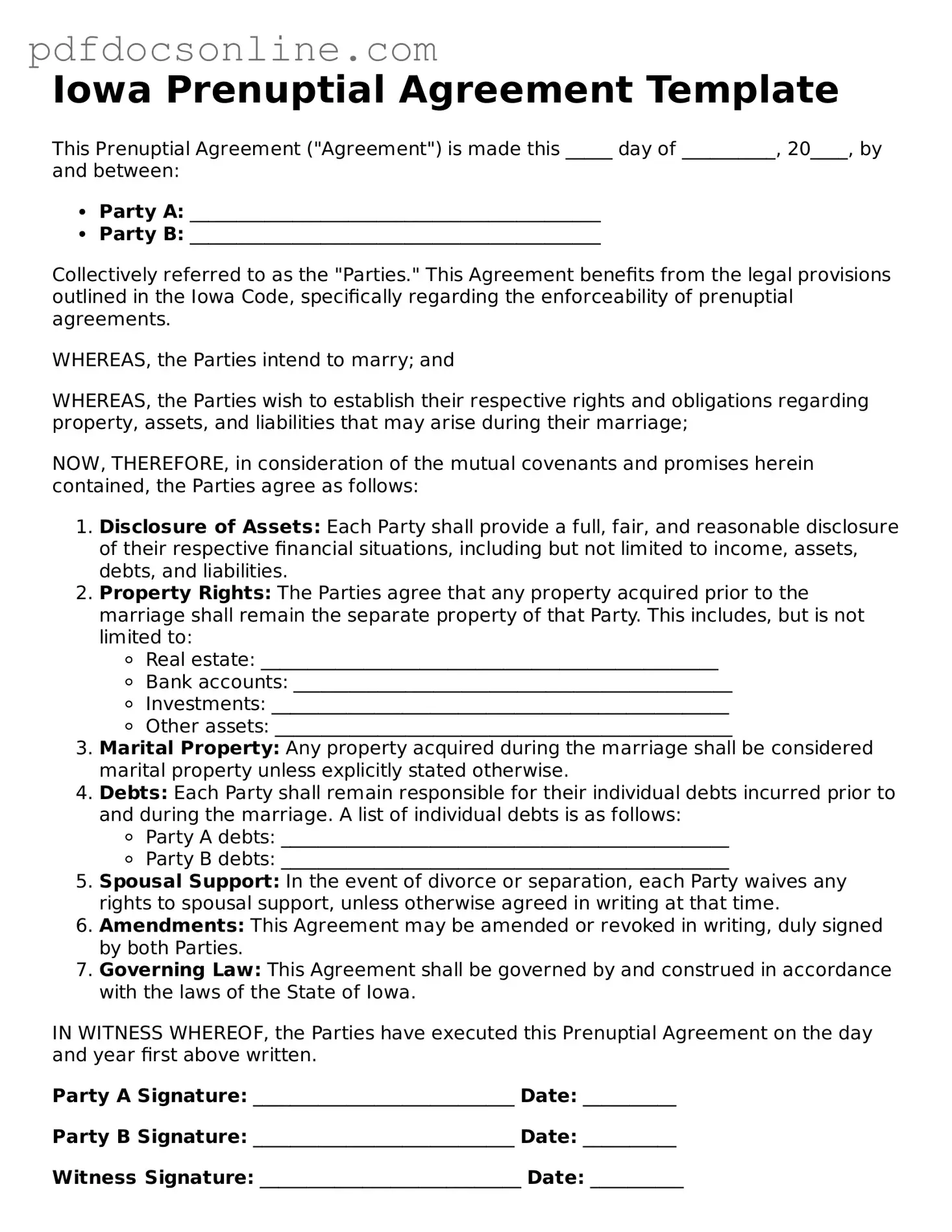 Attorney-Verified  Prenuptial Agreement Form for Iowa