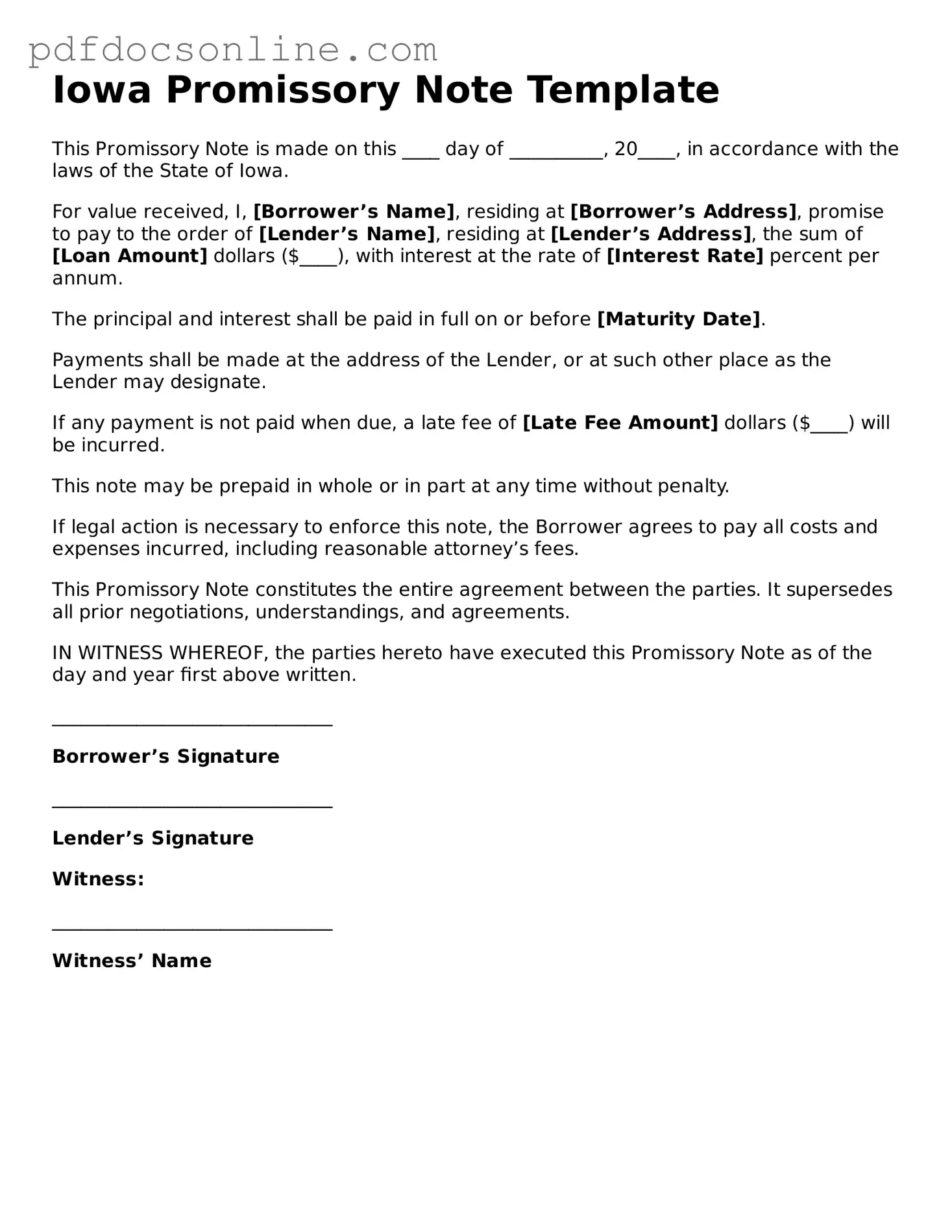 Attorney-Verified  Promissory Note Form for Iowa