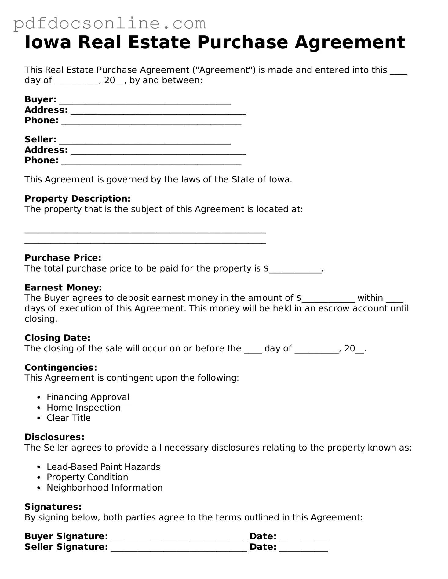 Attorney-Verified  Real Estate Purchase Agreement Form for Iowa