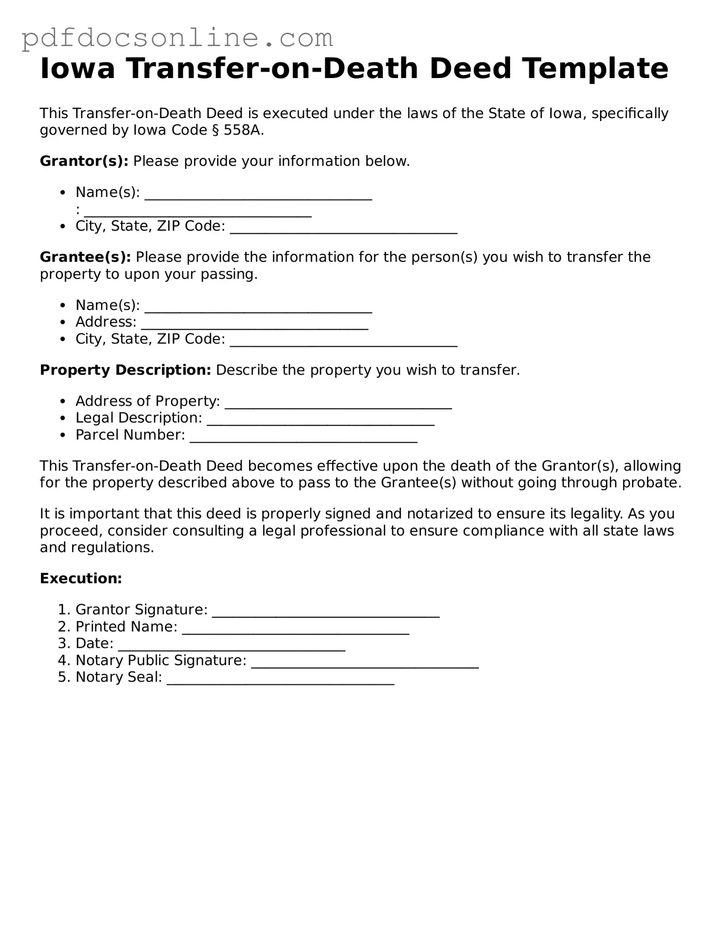 Attorney-Verified  Transfer-on-Death Deed Form for Iowa