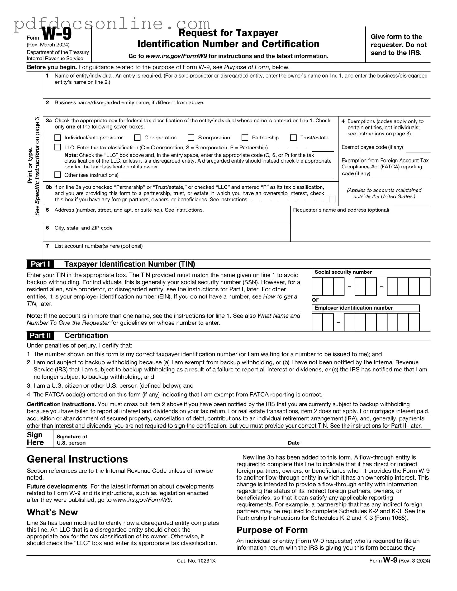 Fillable IRS W-9 Form