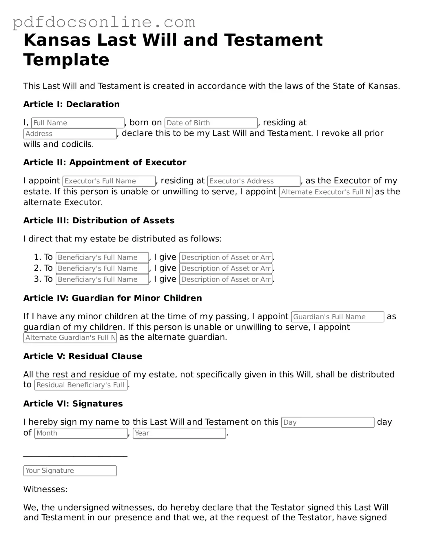 Attorney-Verified  Last Will and Testament Form for Kansas