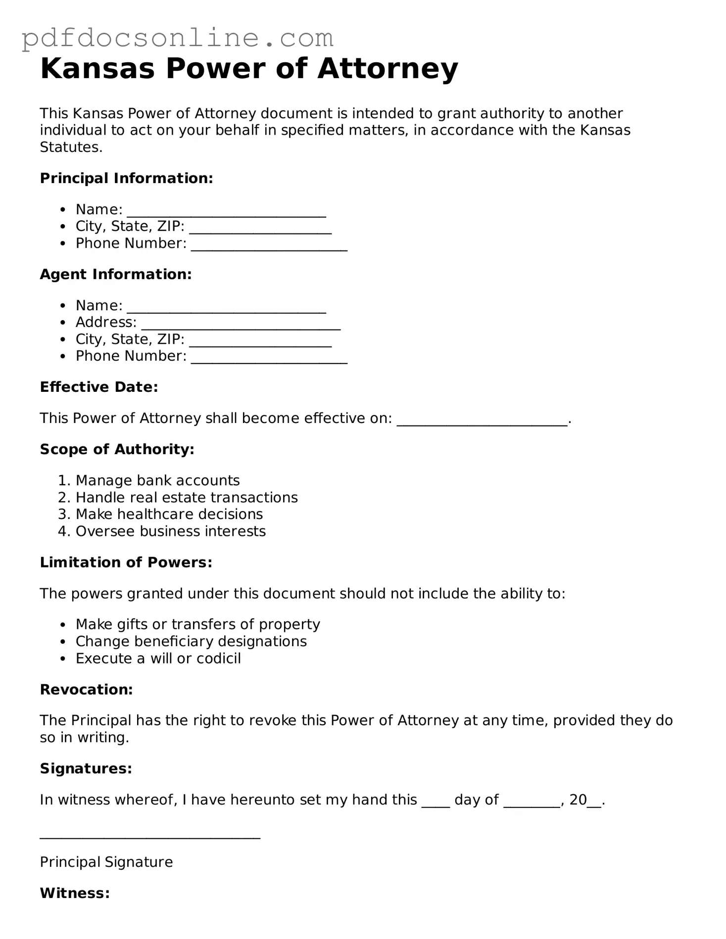 Attorney-Verified  Power of Attorney Form for Kansas