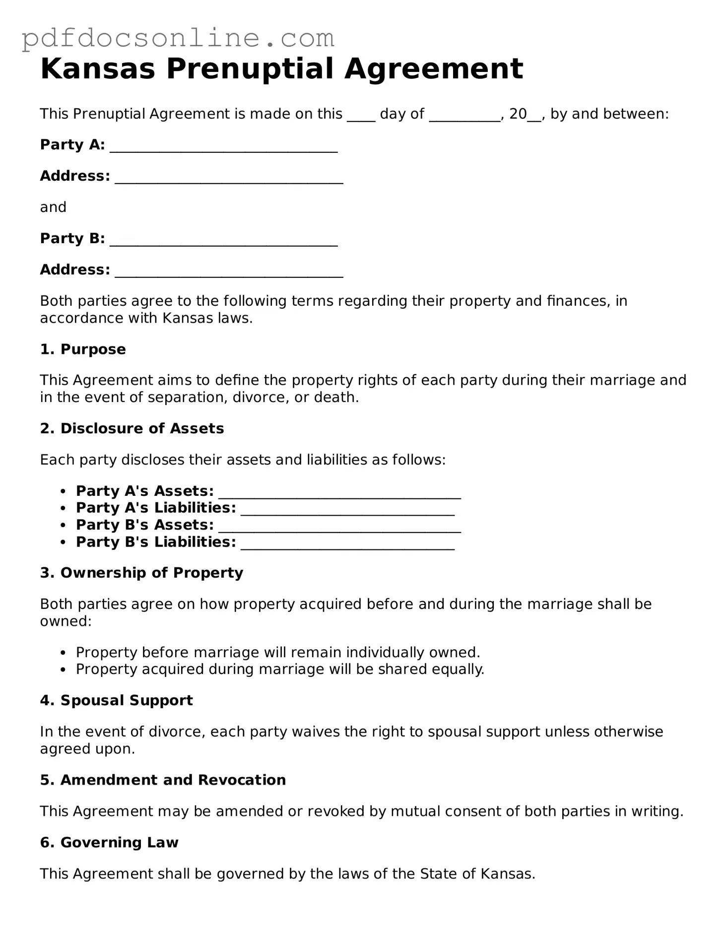 Attorney-Verified  Prenuptial Agreement Form for Kansas