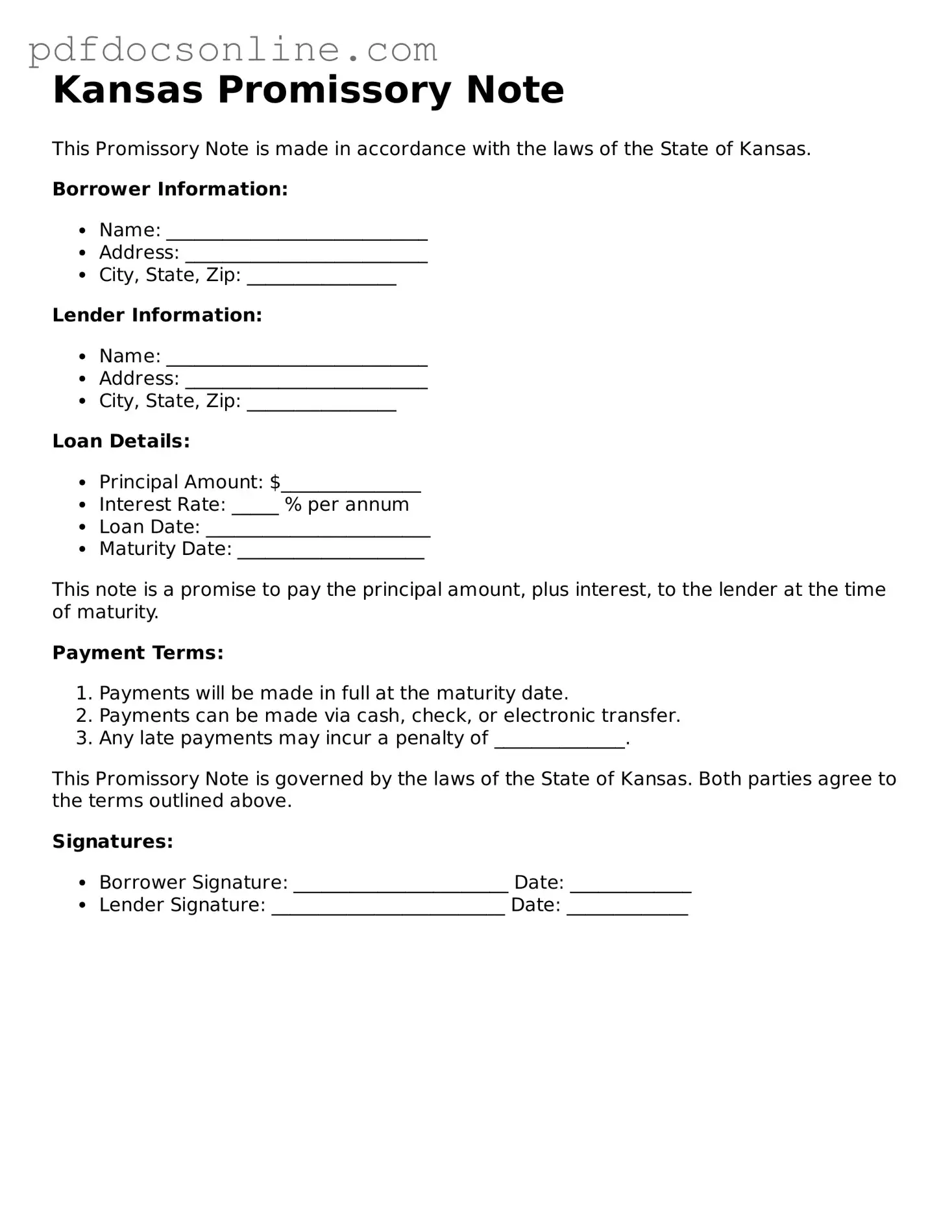 Attorney-Verified  Promissory Note Form for Kansas