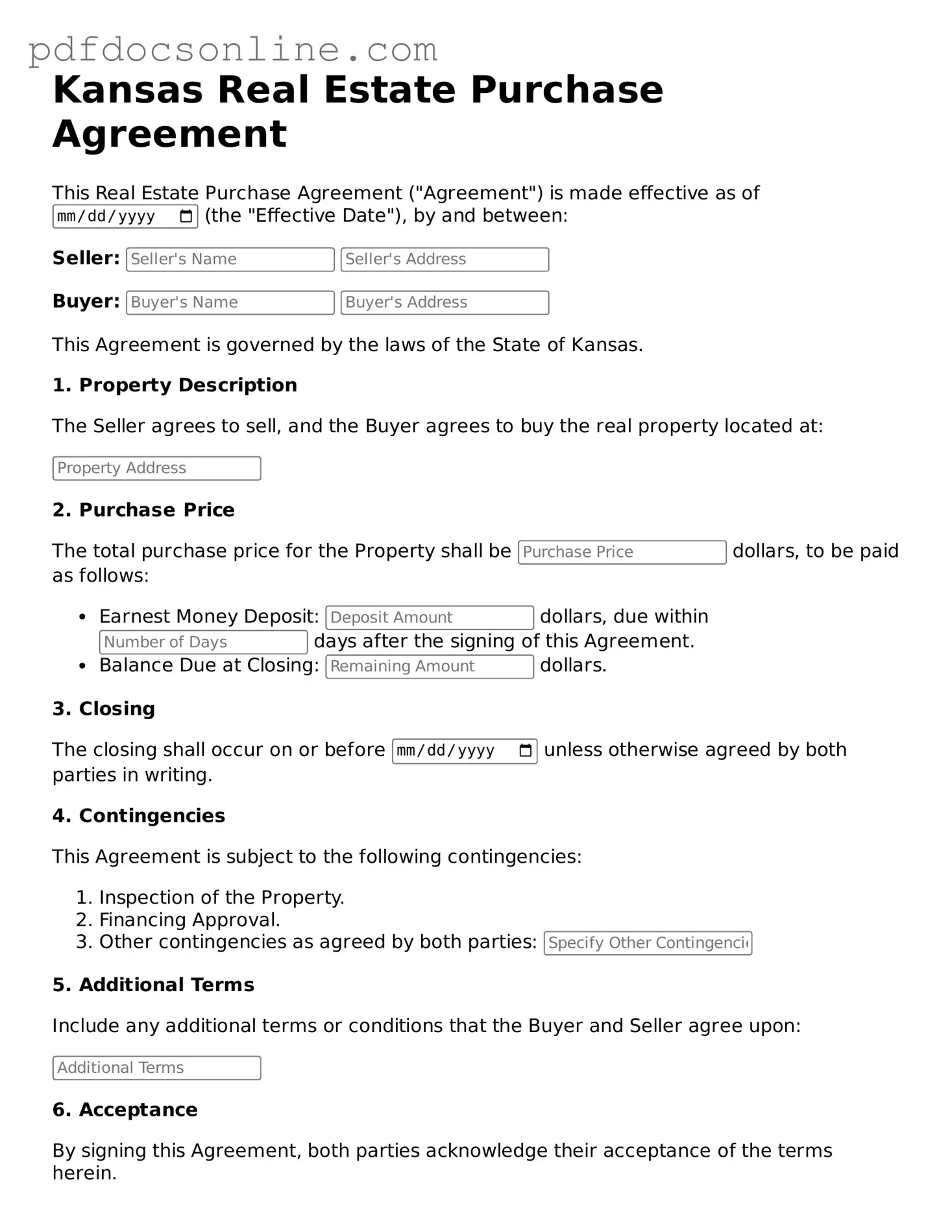 Attorney-Verified  Real Estate Purchase Agreement Form for Kansas