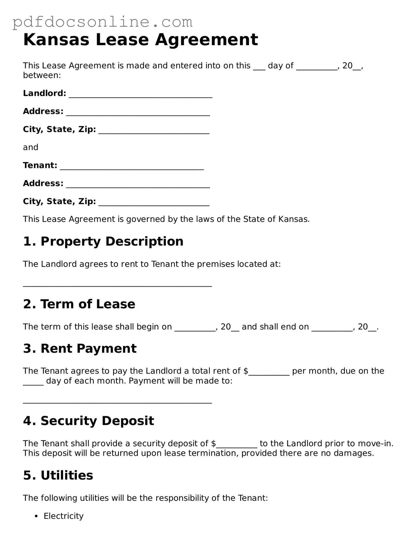Attorney-Verified  Lease Agreement Form for Kansas