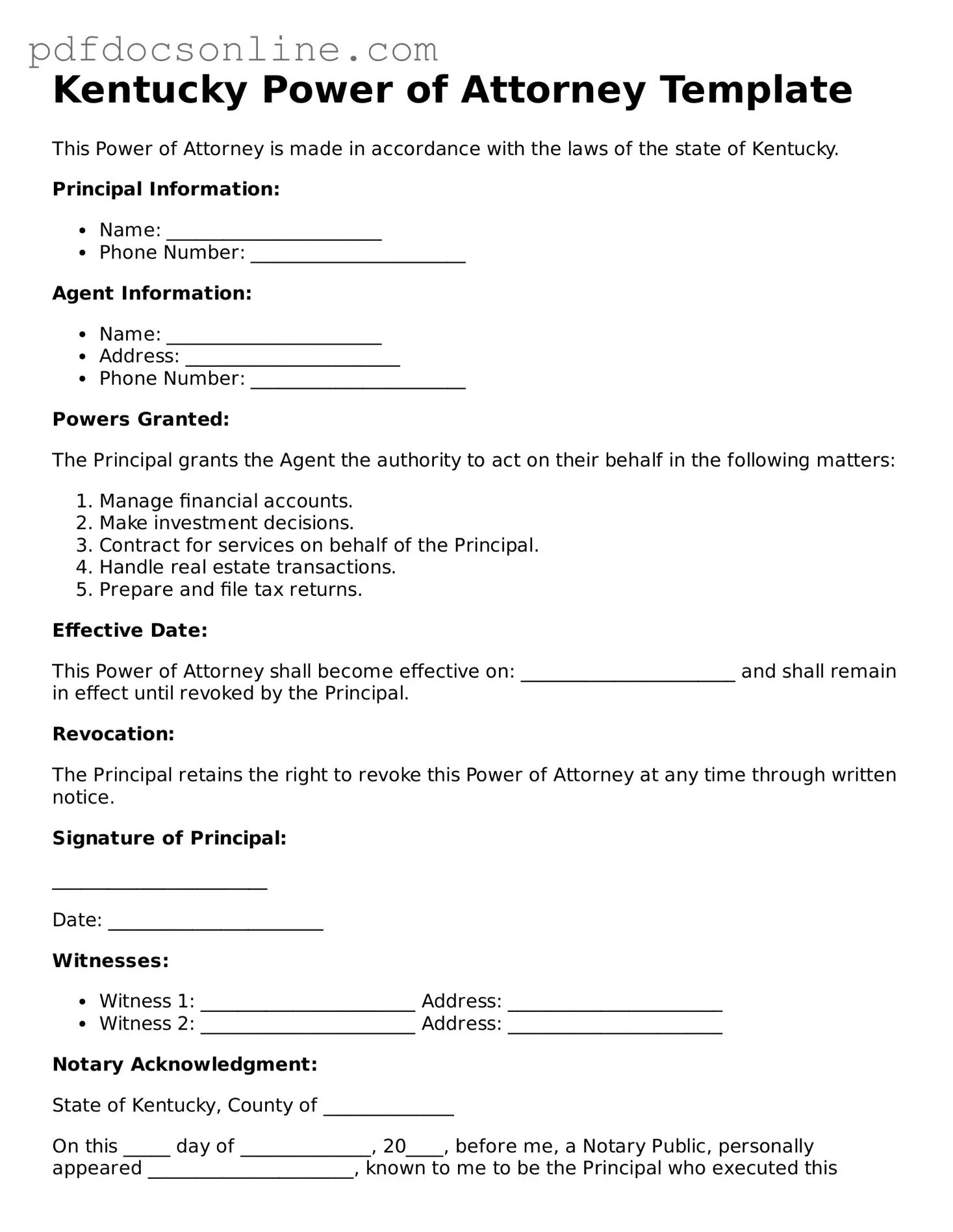 Attorney-Verified  Power of Attorney Form for Kentucky
