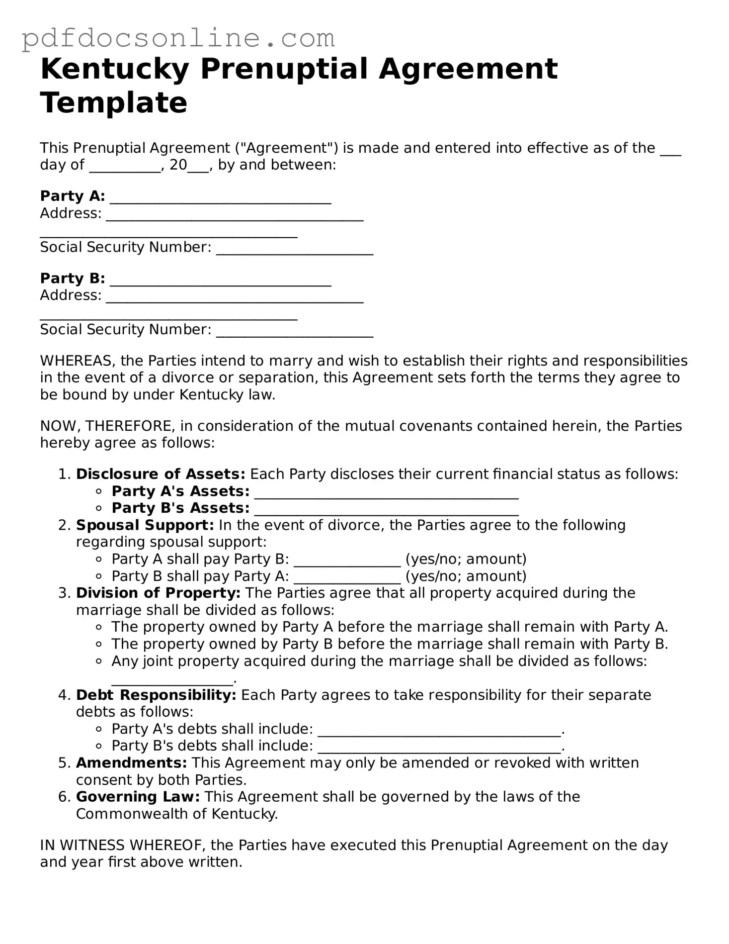 Attorney-Verified  Prenuptial Agreement Form for Kentucky