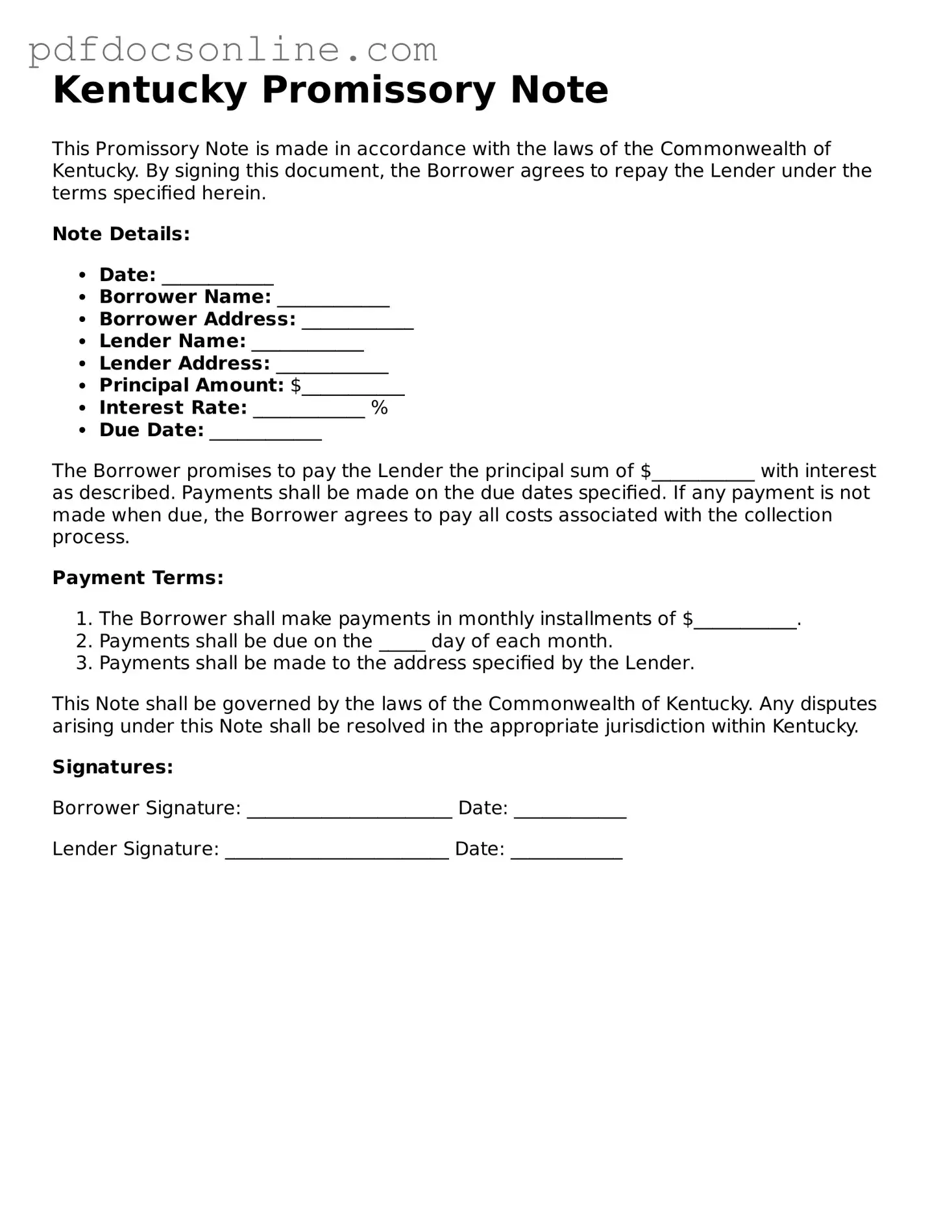 Attorney-Verified  Promissory Note Form for Kentucky