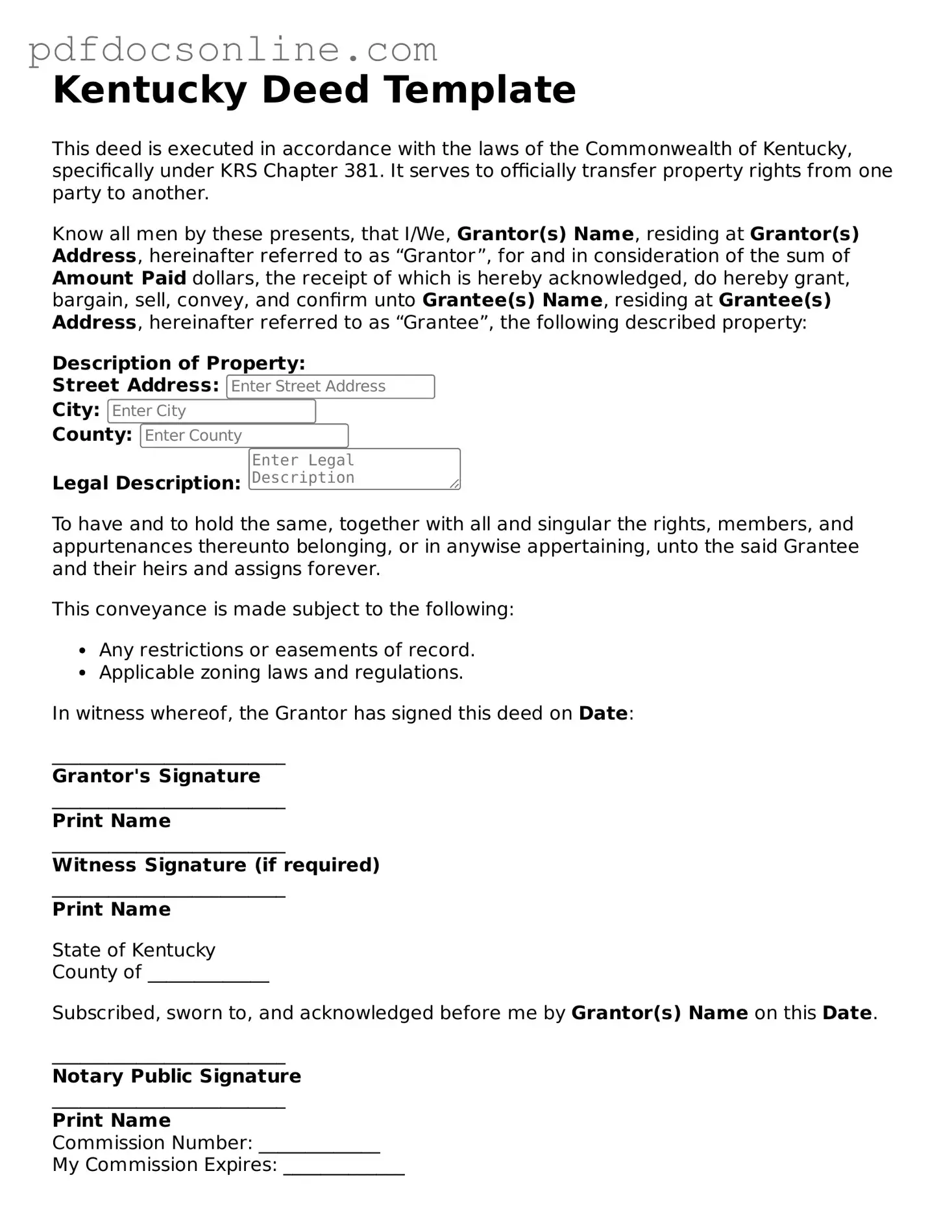 Attorney-Verified  Deed Form for Kentucky