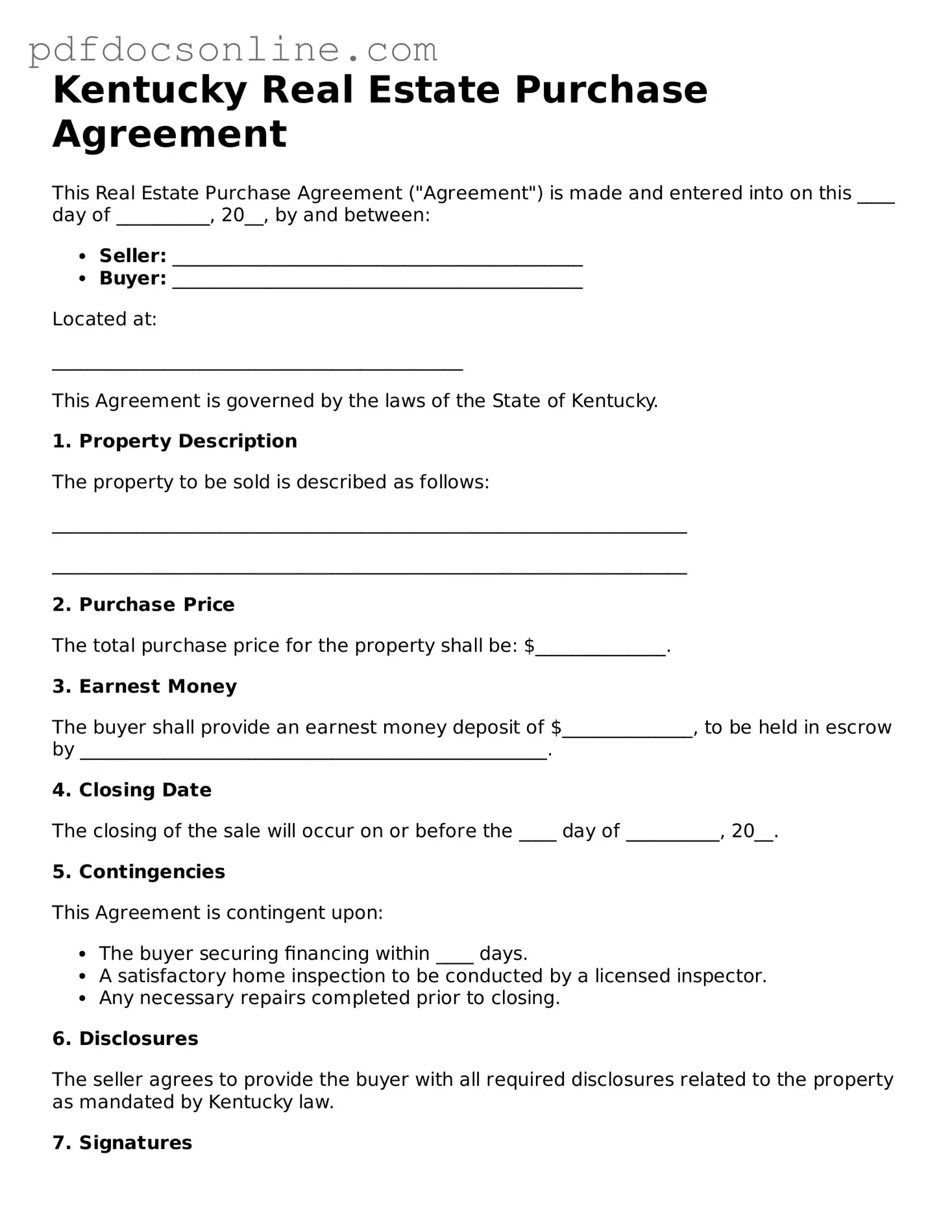 Attorney-Verified  Real Estate Purchase Agreement Form for Kentucky