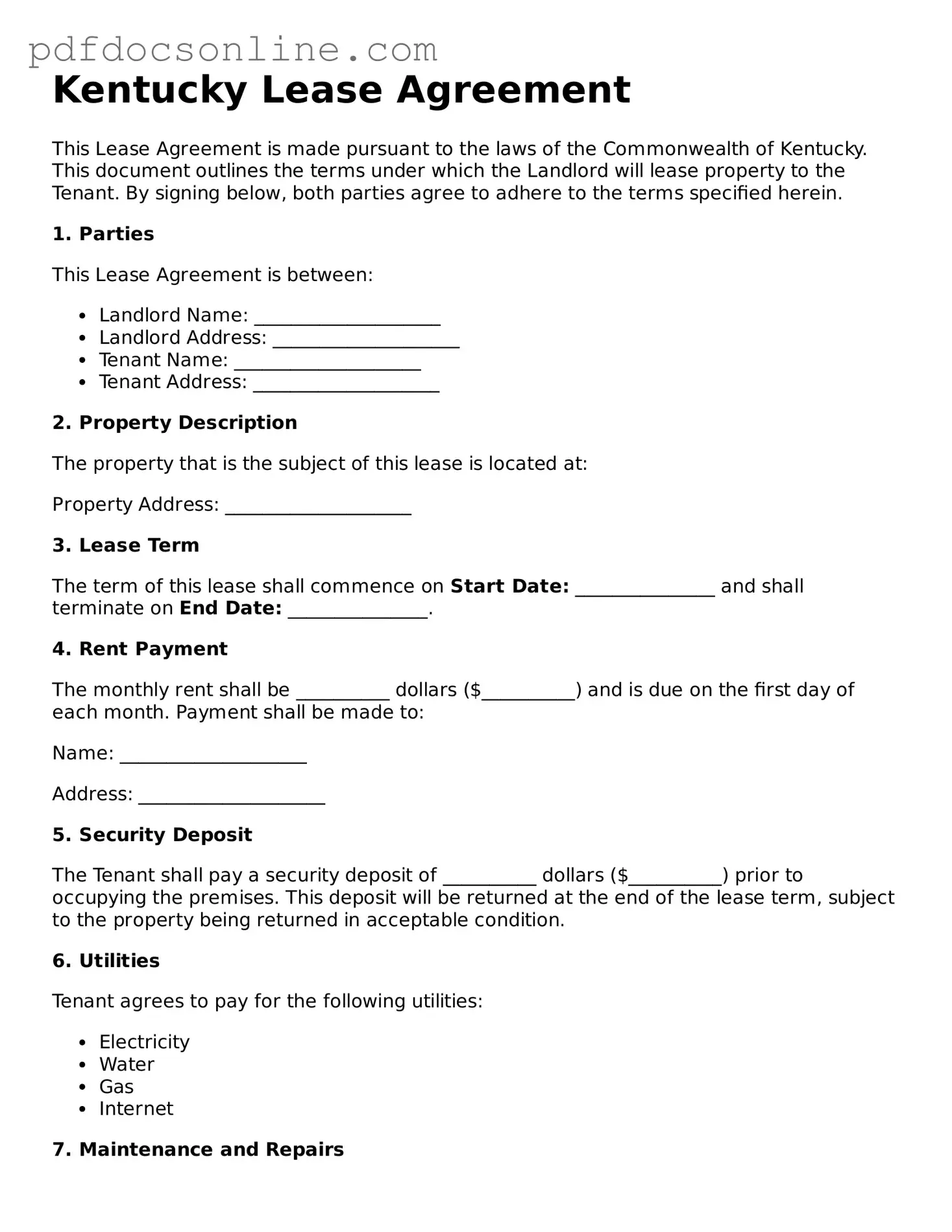 Attorney-Verified  Lease Agreement Form for Kentucky