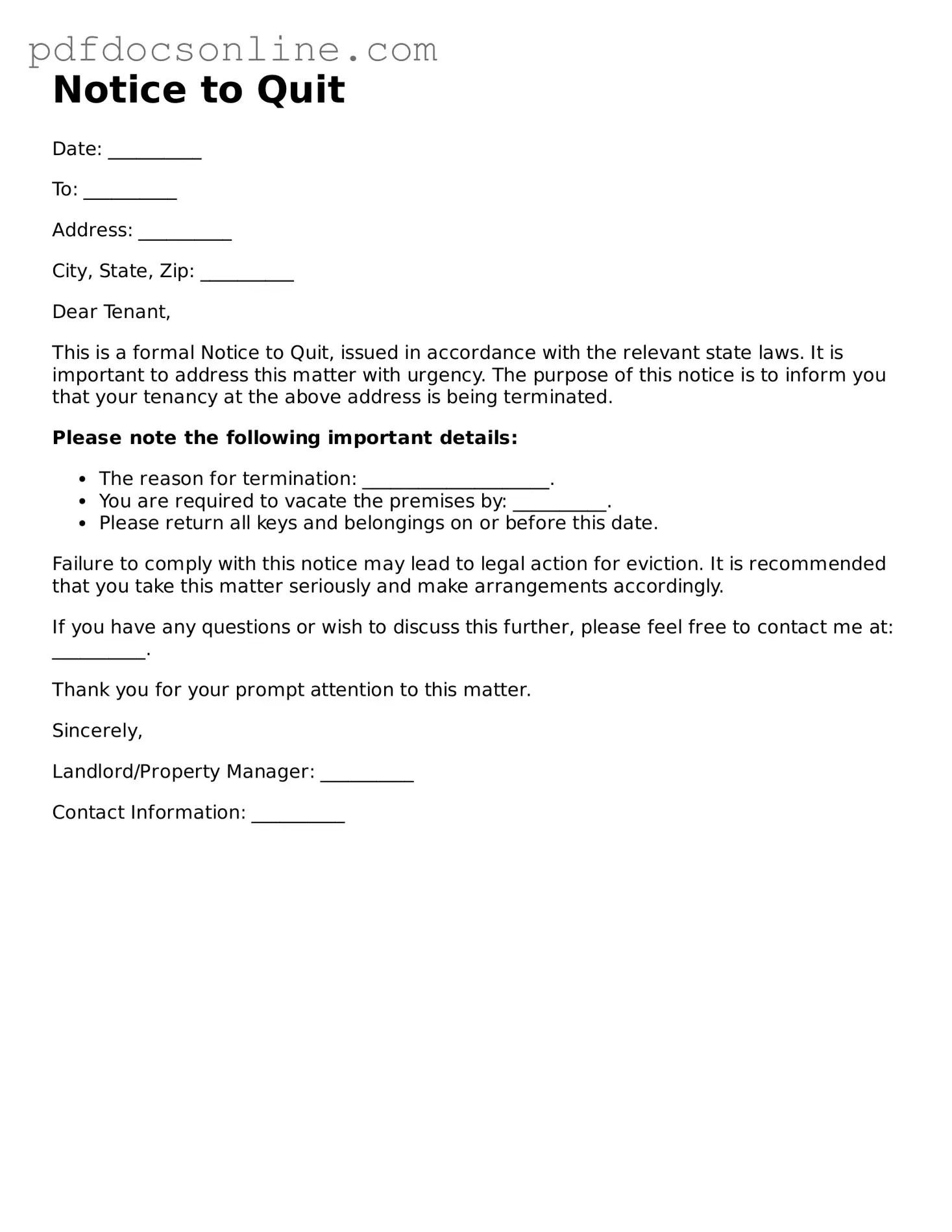 Free Notice to Quit Template