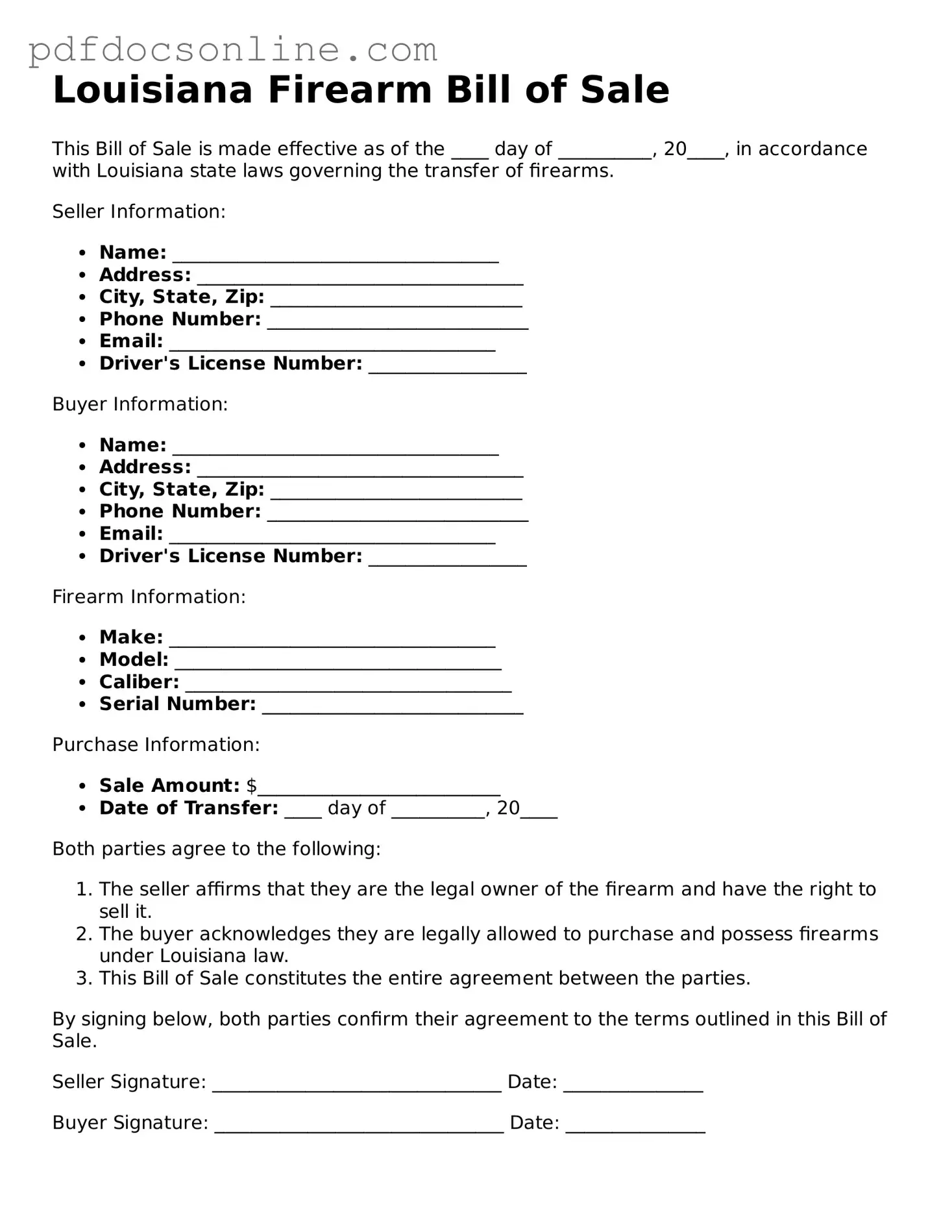 Attorney-Verified  Firearm Bill of Sale Form for Louisiana