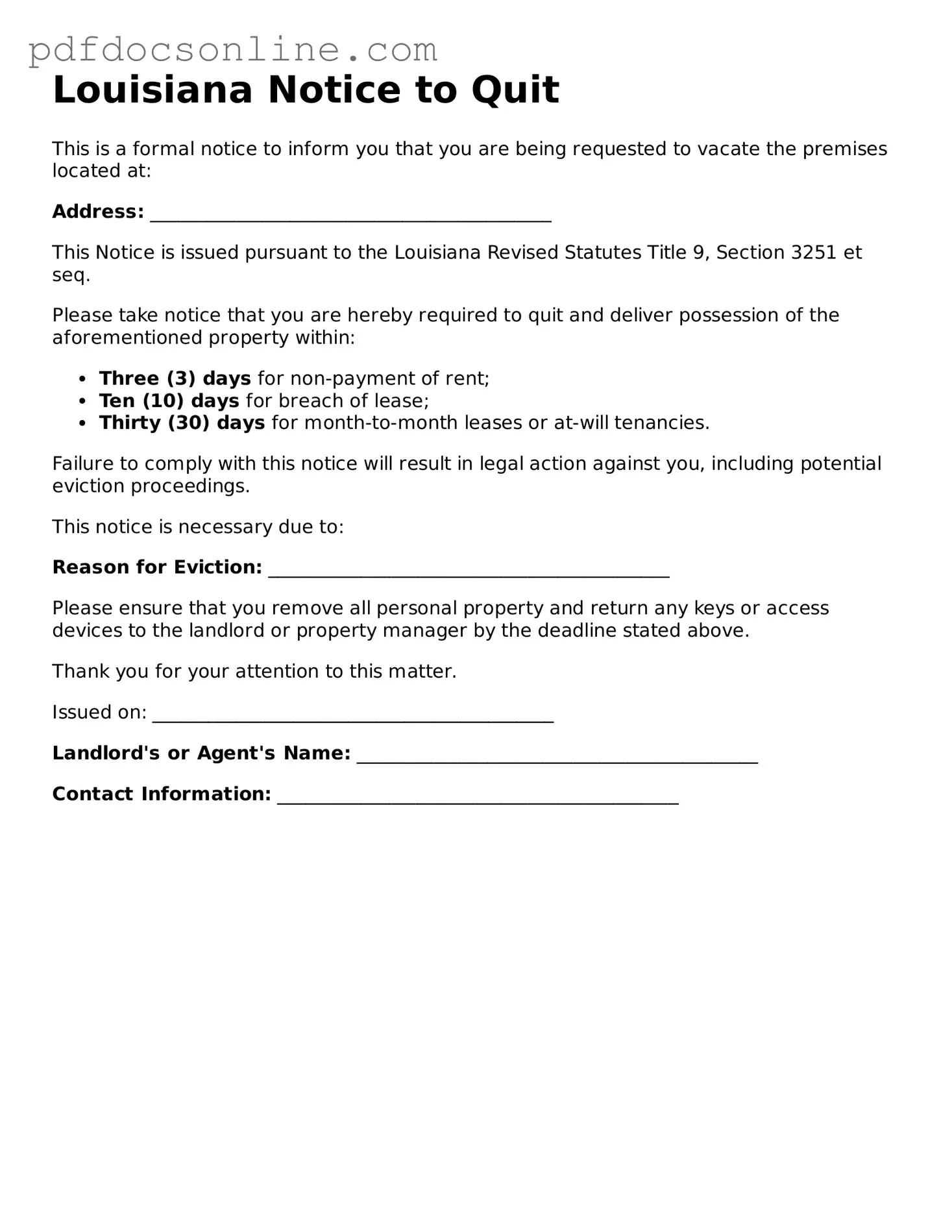 Attorney-Verified  Notice to Quit Form for Louisiana