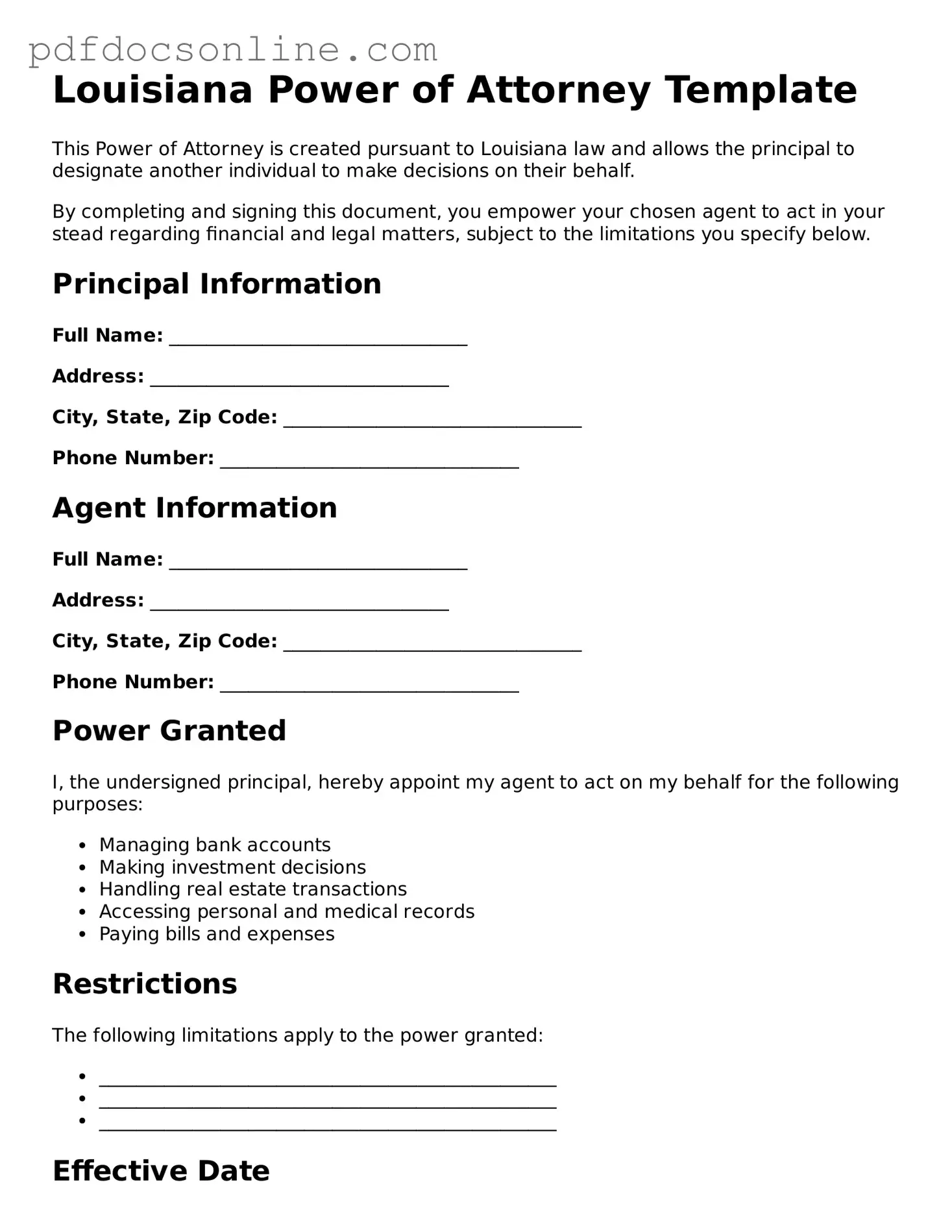 Attorney-Verified  Power of Attorney Form for Louisiana