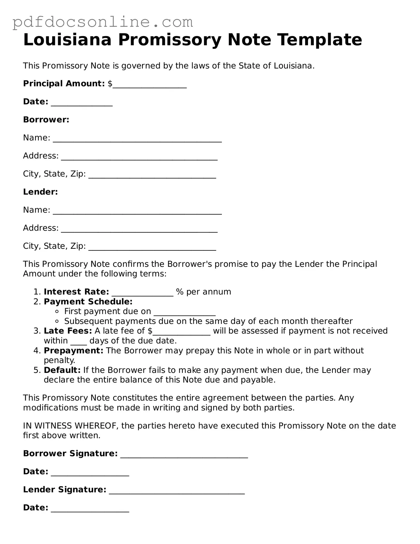 Attorney-Verified  Promissory Note Form for Louisiana