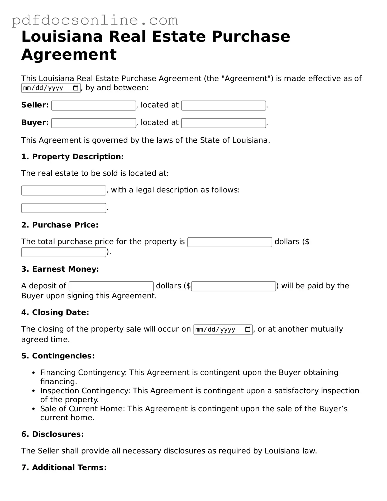 Attorney-Verified  Real Estate Purchase Agreement Form for Louisiana