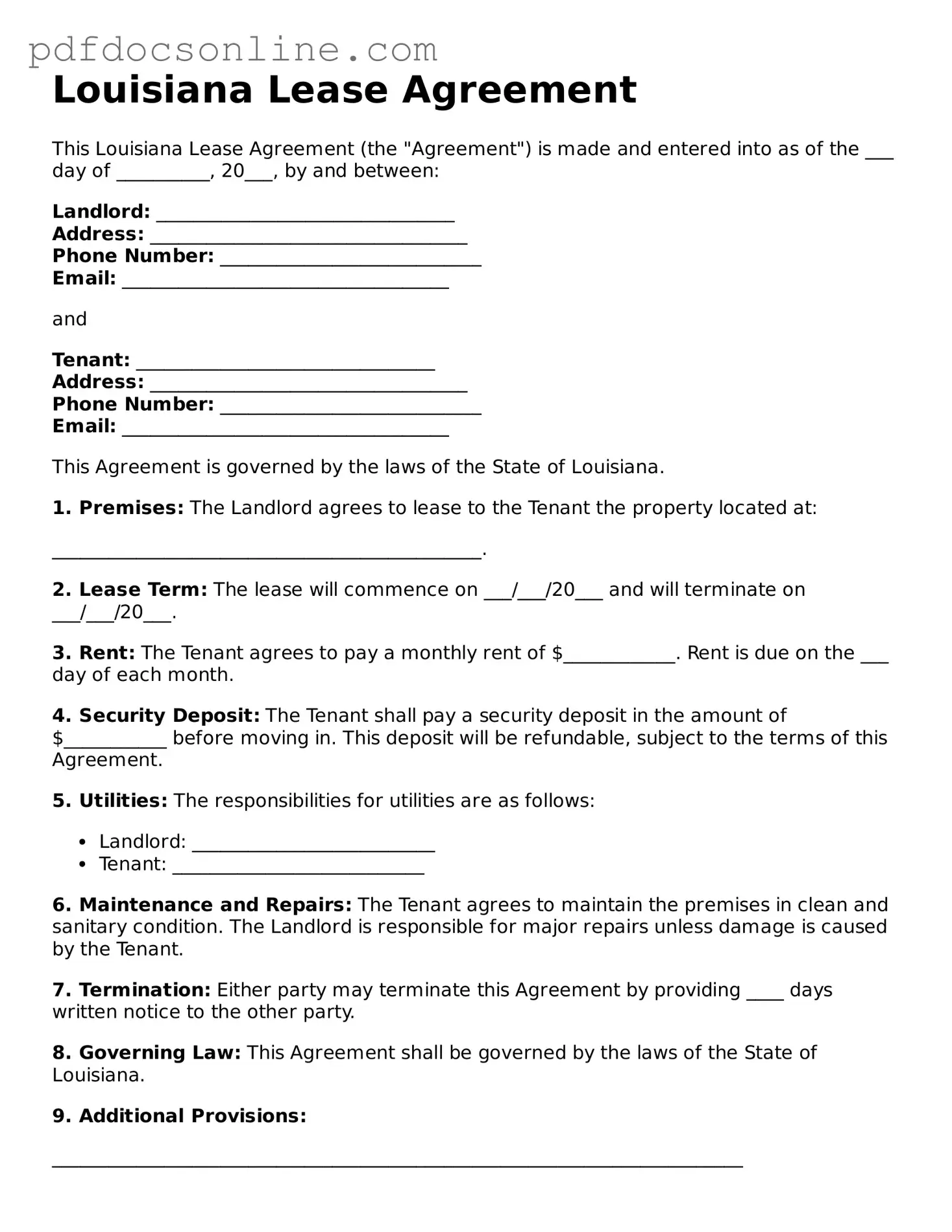 Attorney-Verified  Lease Agreement Form for Louisiana