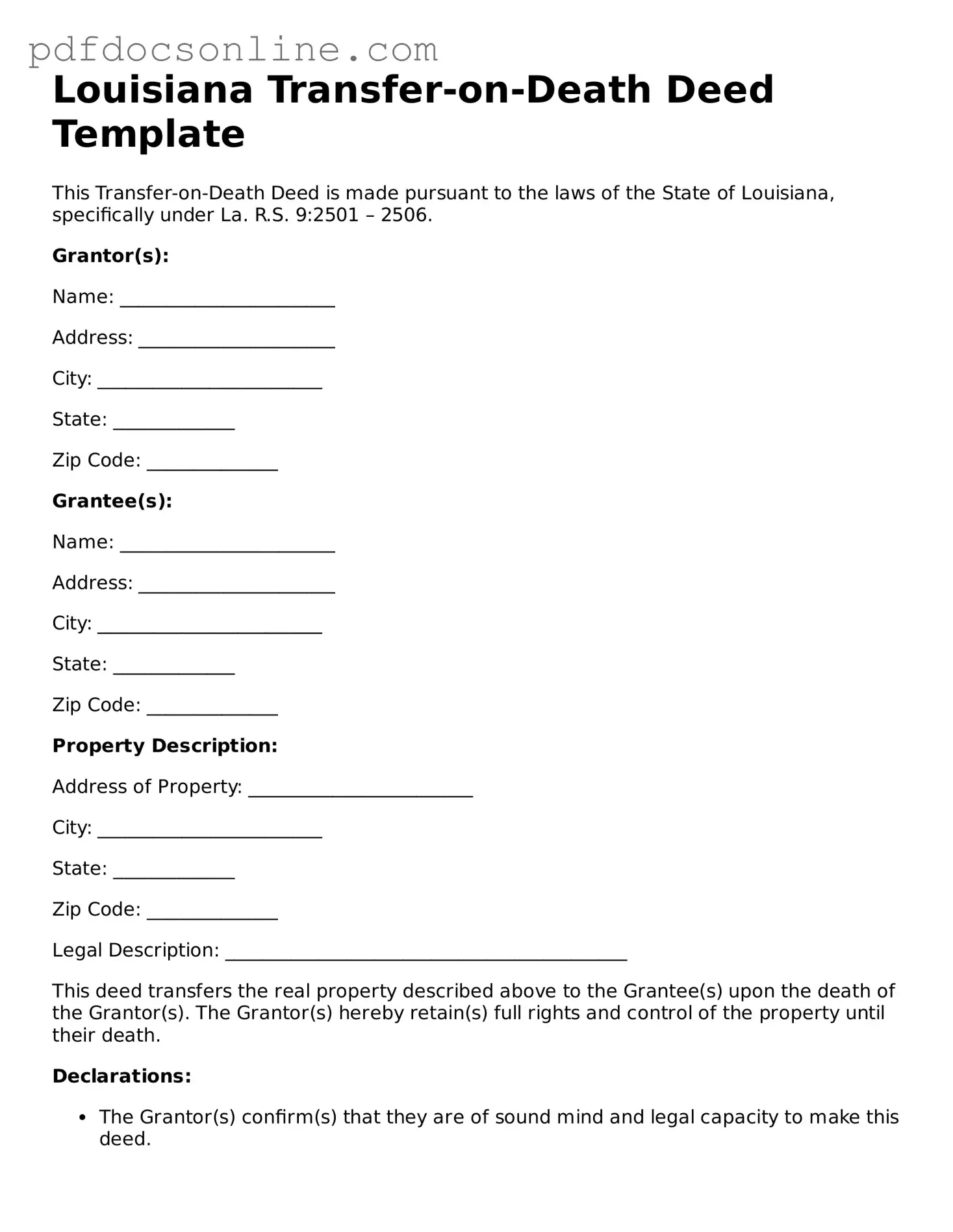 Attorney-Verified  Transfer-on-Death Deed Form for Louisiana