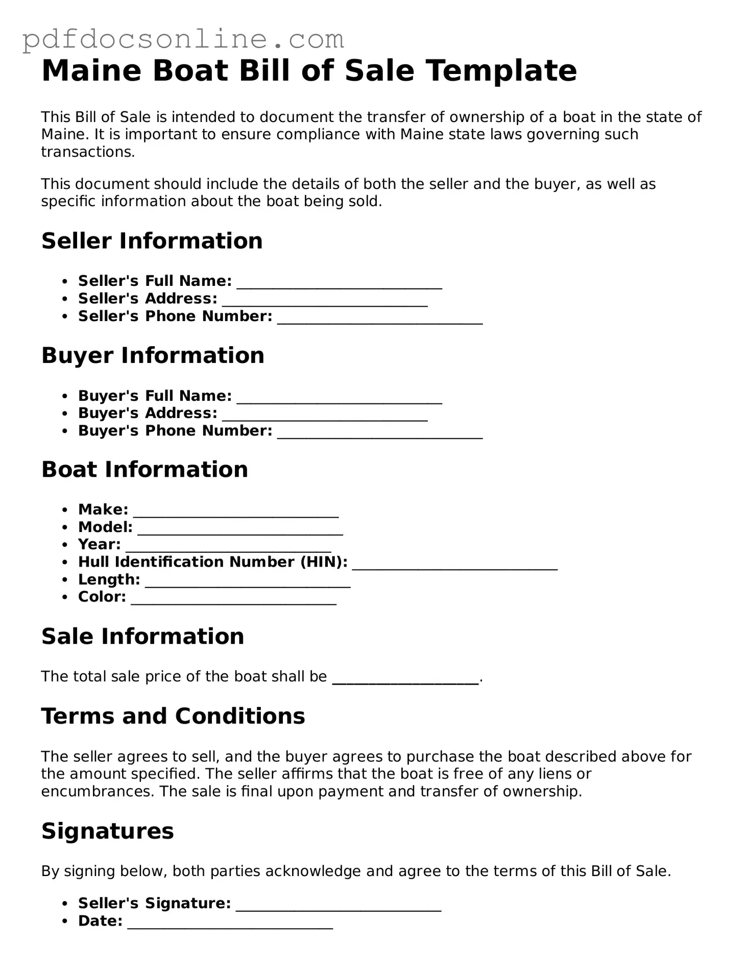Attorney-Verified  Boat Bill of Sale Form for Maine