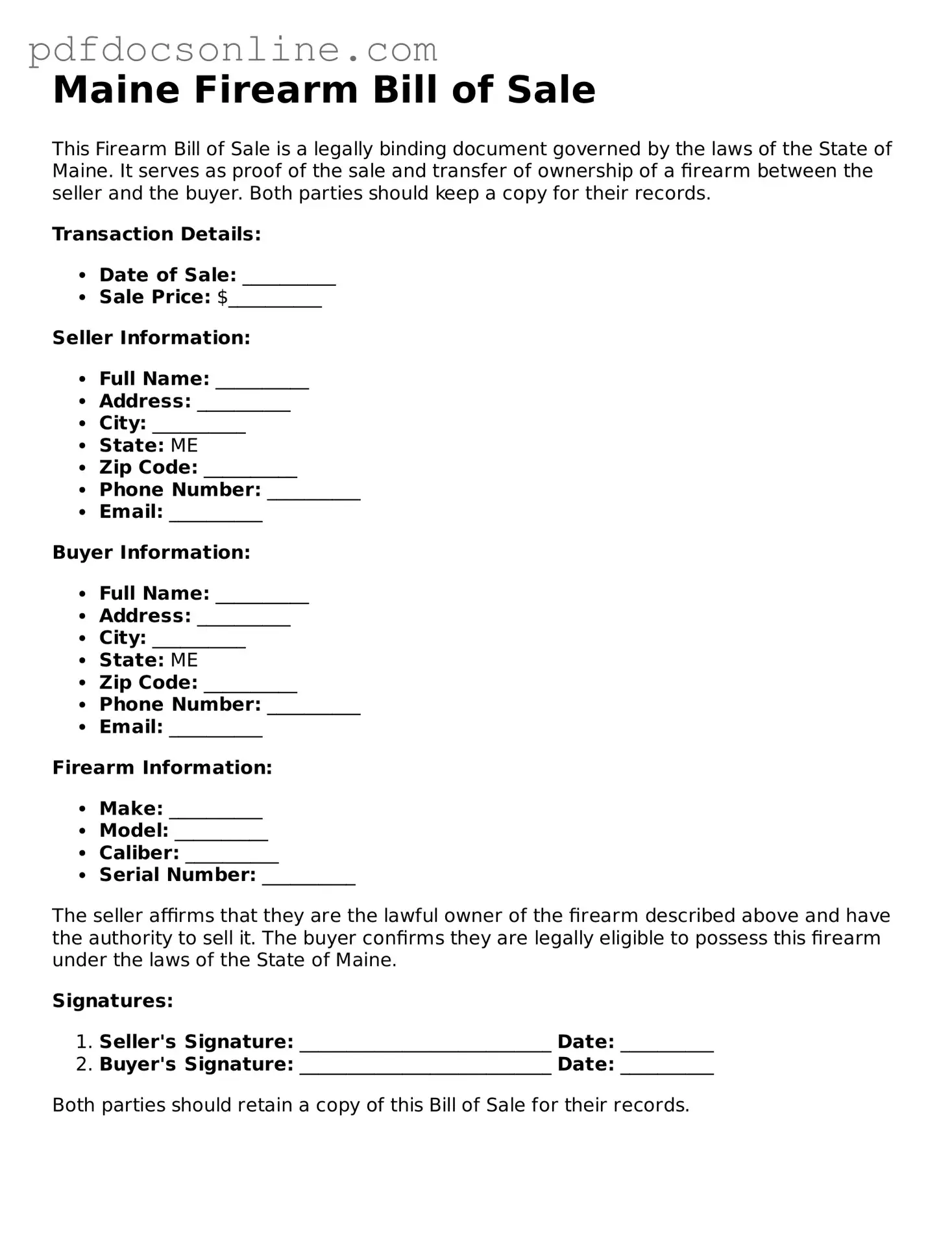 Attorney-Verified  Firearm Bill of Sale Form for Maine