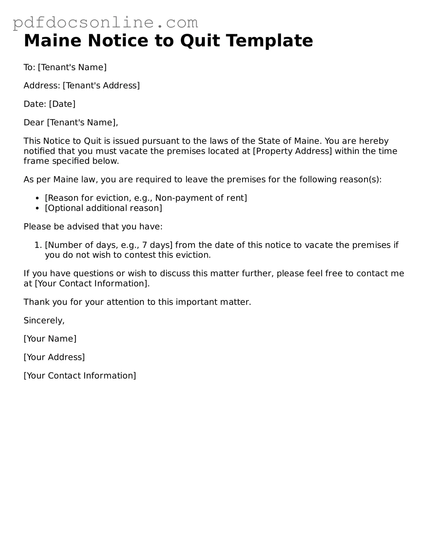 Attorney-Verified  Notice to Quit Form for Maine