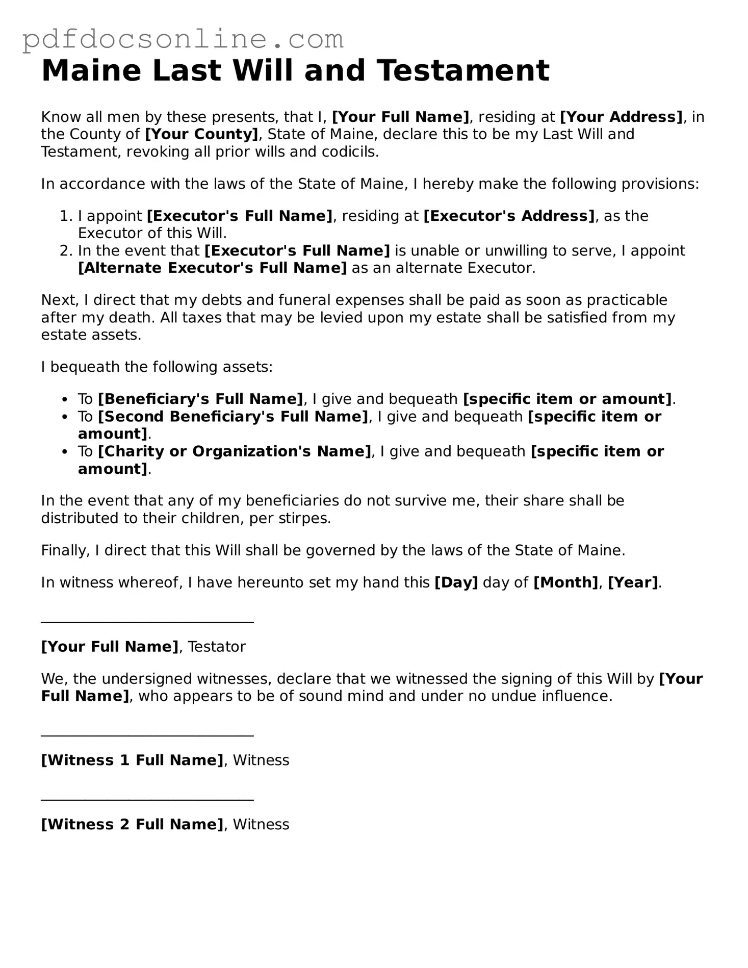Attorney-Verified  Last Will and Testament Form for Maine